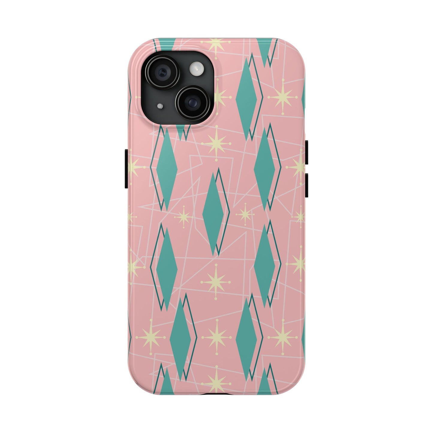 1950s Retro Star and Diamond Pattern in Pink and Green Tough iPhone Case