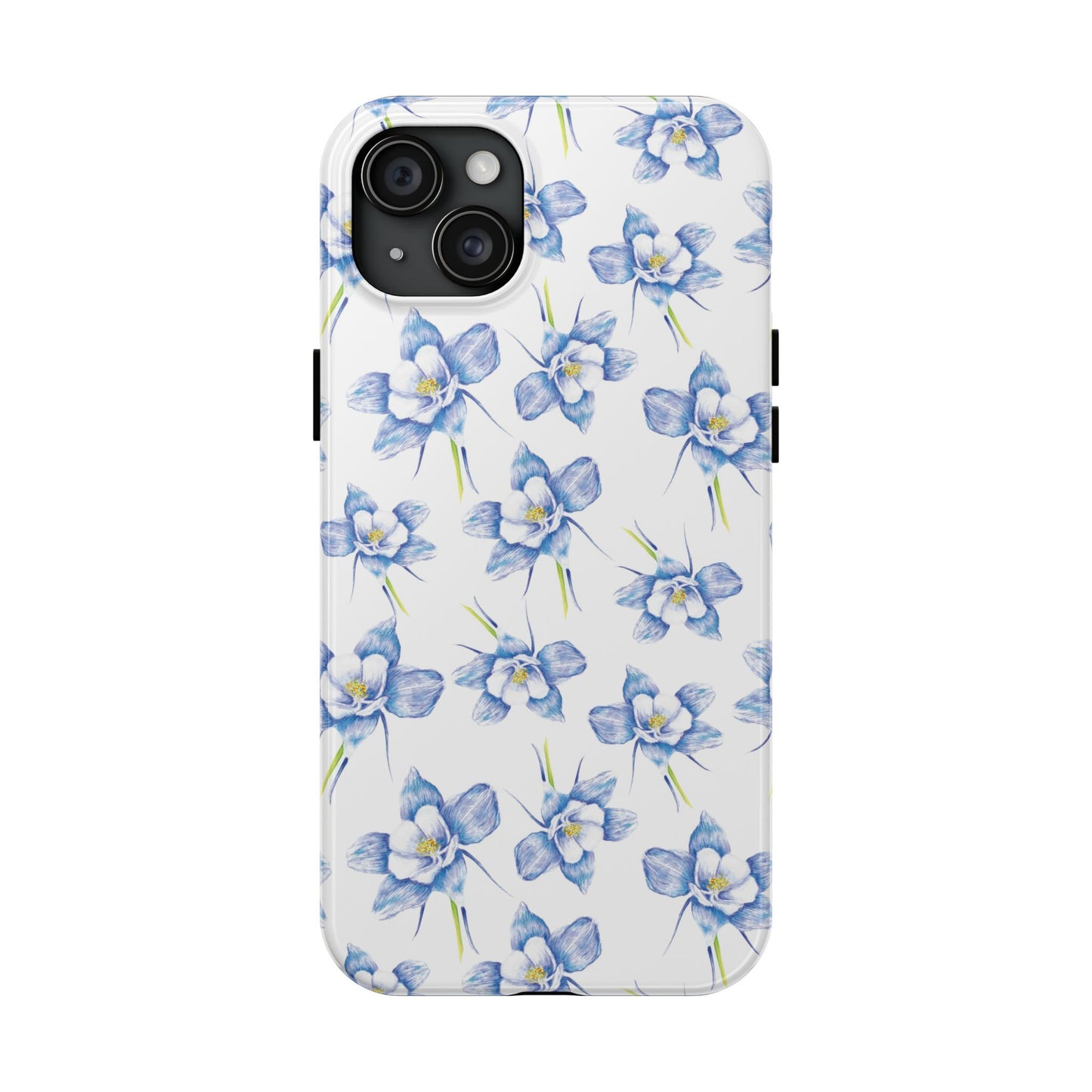 Blue Columbine Watercolor Flower Pattern Tough iPhone Cases