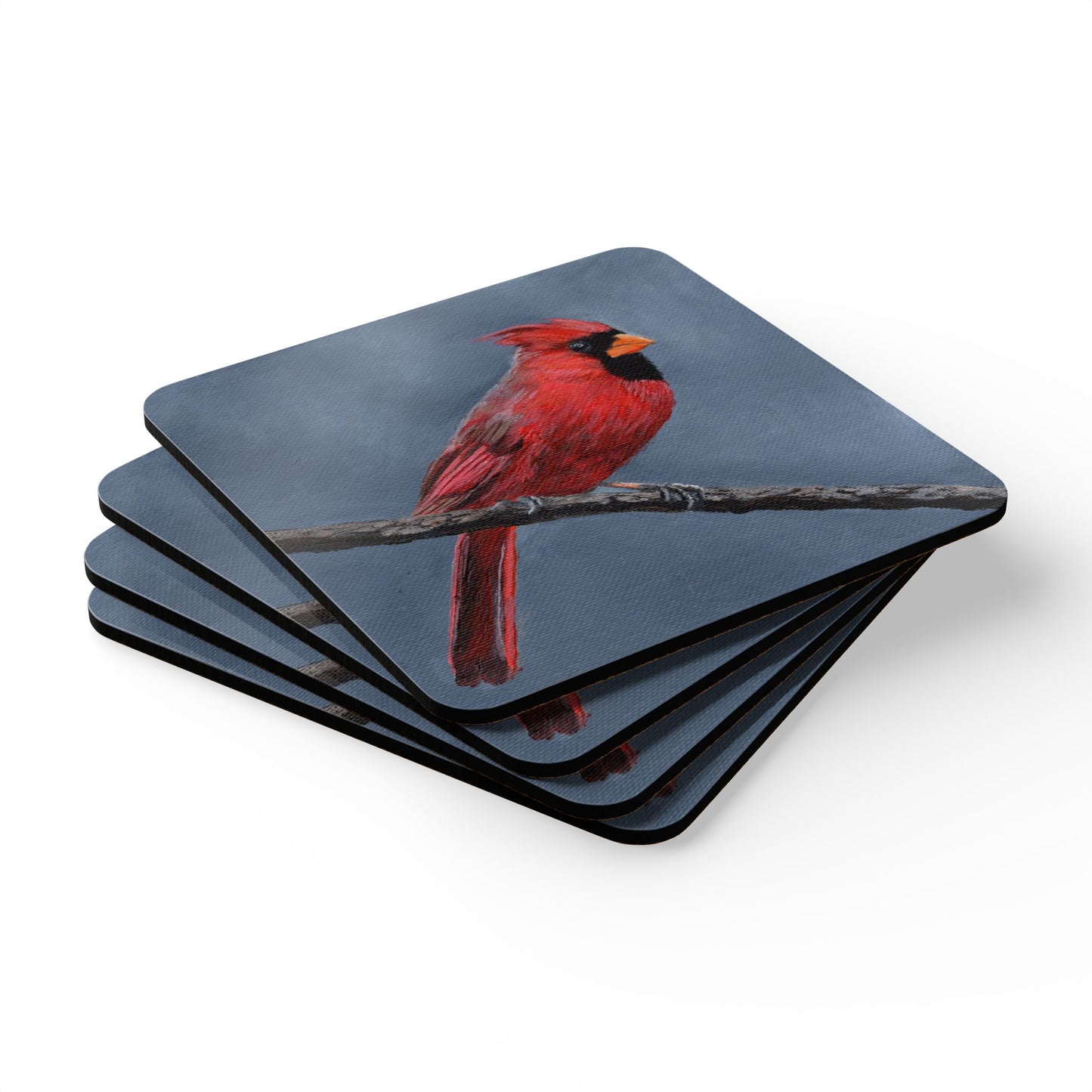Cardinal Artwork Cork Coaster Set — Red Bird Nature Drink Coasters (4-Pack)