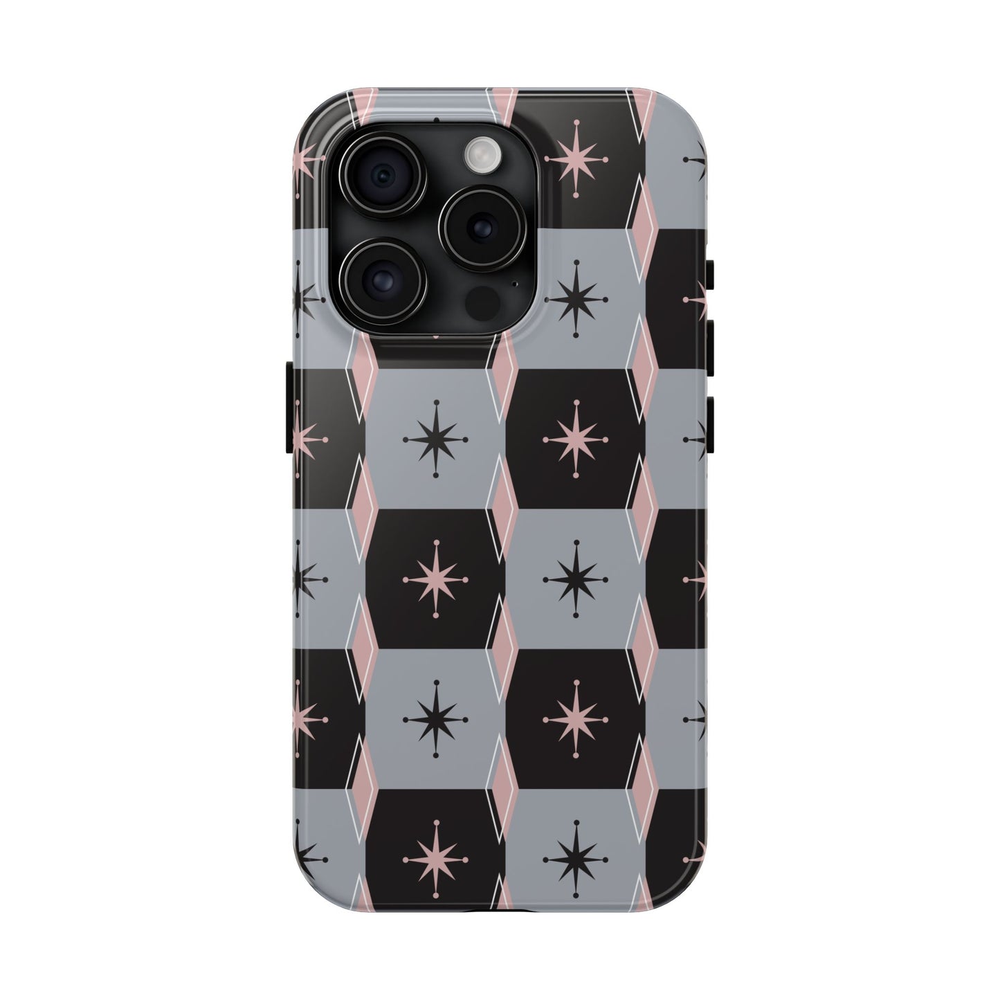 Diamond and Square Pattern in Pink, Black and Gray Tough iPhone Cases