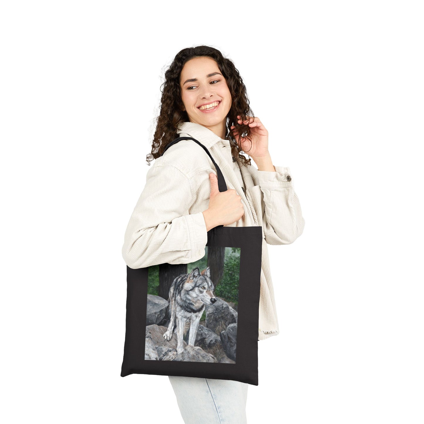 Wolf Illustration Cotton Tote Bag – Forest Wolf Art Tote for Nature Lovers