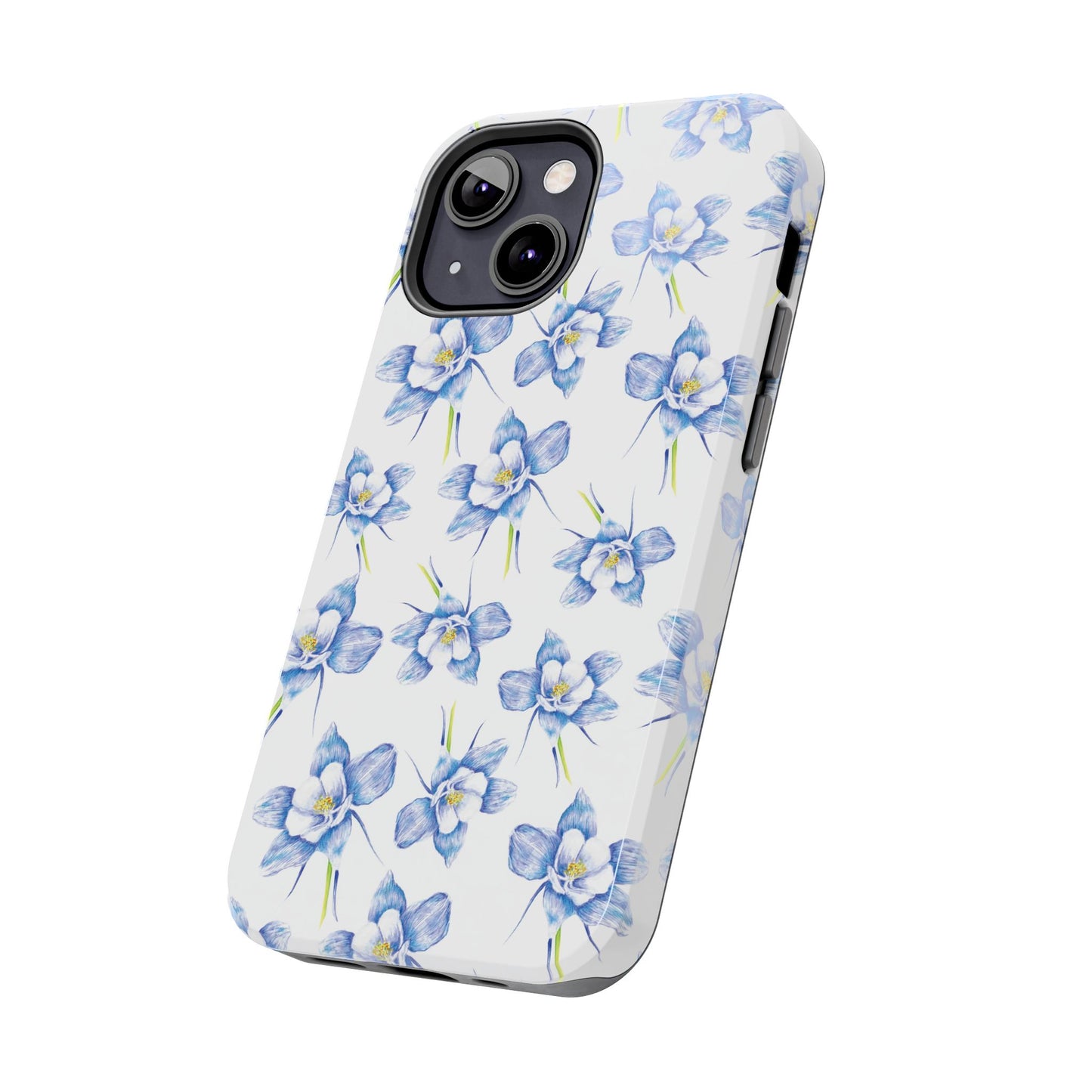 Blue Columbine Watercolor Flower Pattern Tough iPhone Cases