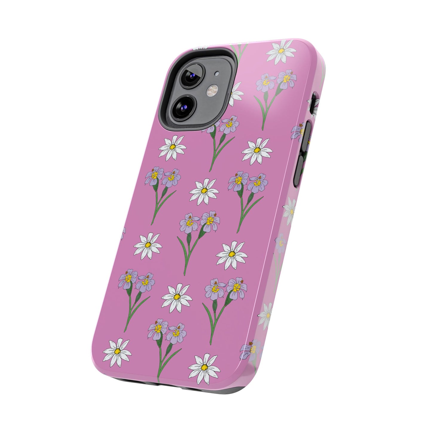 Daisy and Blue Flower Pattern on Pink Tough iPhone Cases