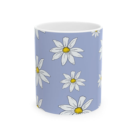 Daisies on Light Blue Ceramic Mug 11oz