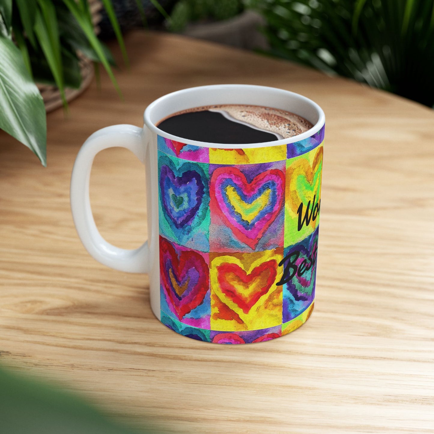 World's Best Mom Ceramic Mug — Colorful Watercolor Hearts, Mother's Day Gift (11oz & 15oz)