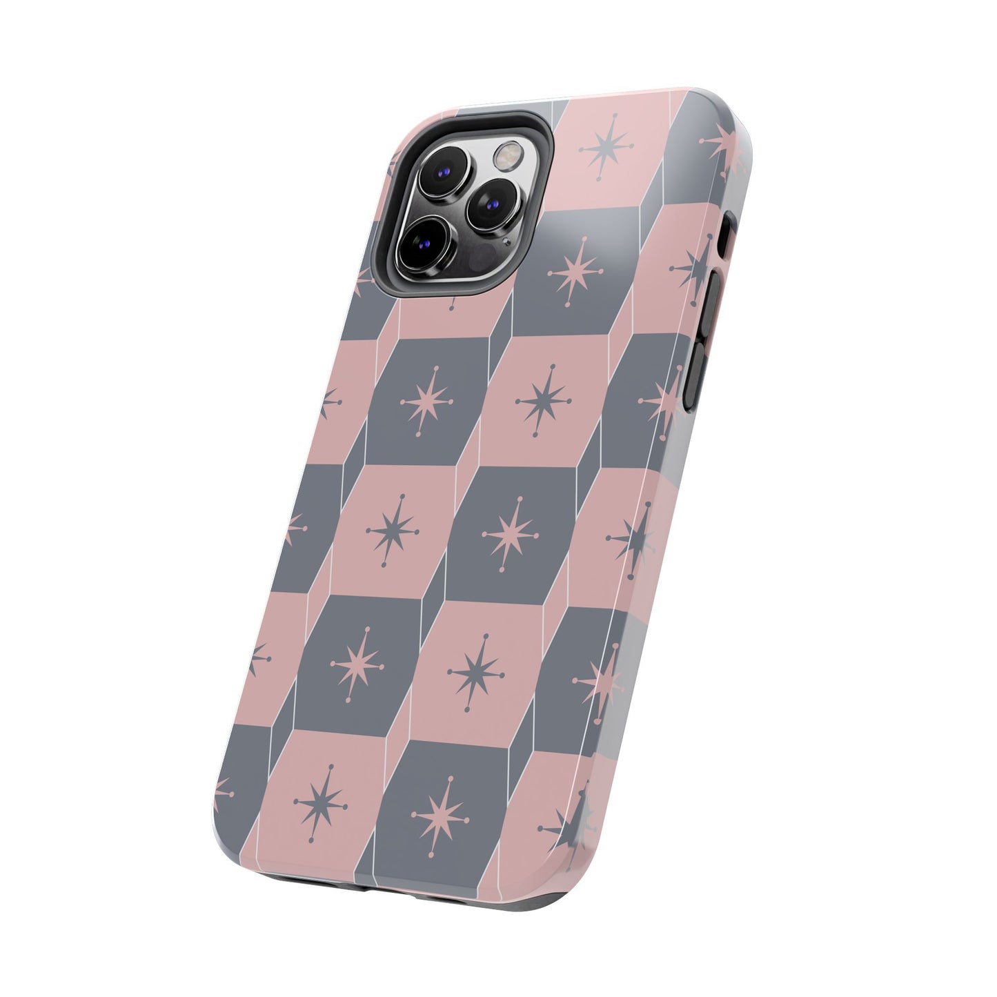 Square and Diamond Pattern in Pink and Gray Tough iPhone Cases