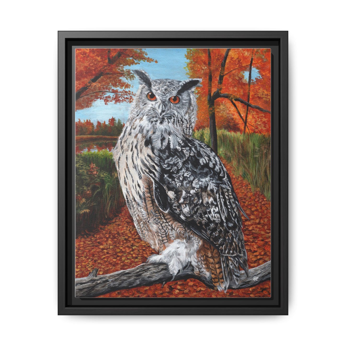 Framed Owl Canvas Art — Autumn Forest Owl Print