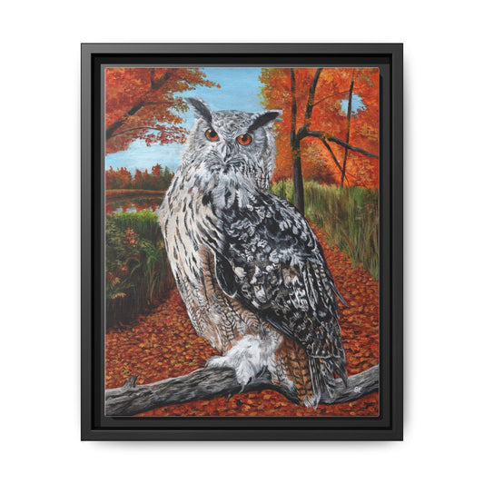 Framed Owl Canvas Art — Autumn Forest Owl Print