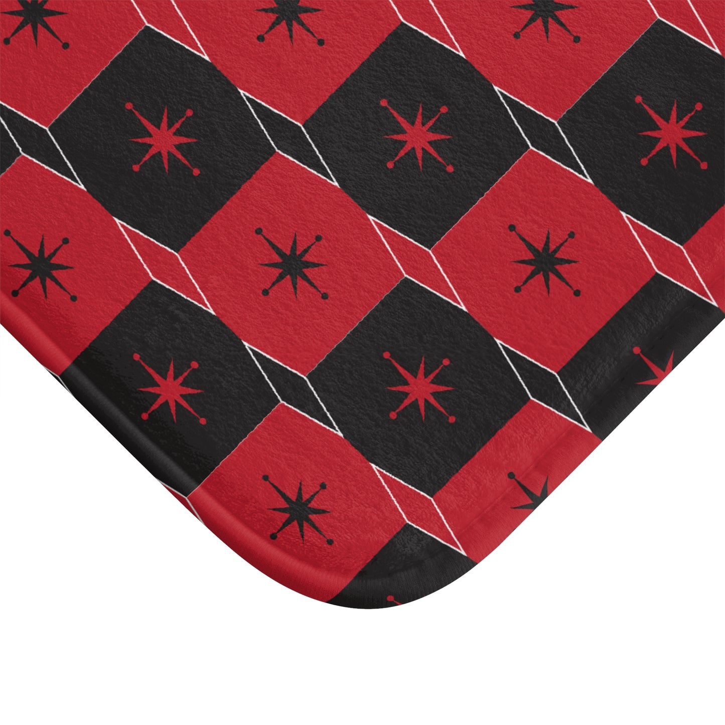 Retro Red & Black Star Pattern Bath Mat