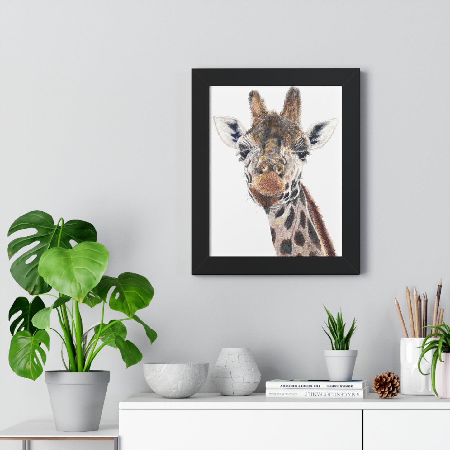 Colored Pencil Giraffe Framed Vertical Poster