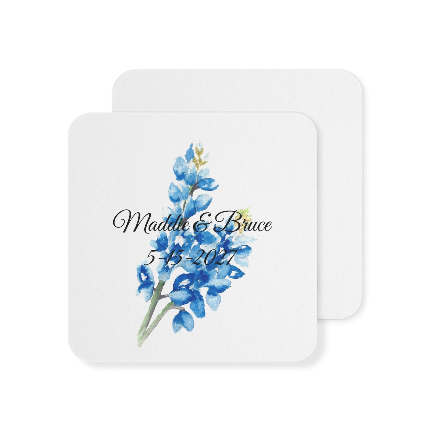 Coasters - Personalized Blue Floral Wedding Coasters (Custom Names & Date)