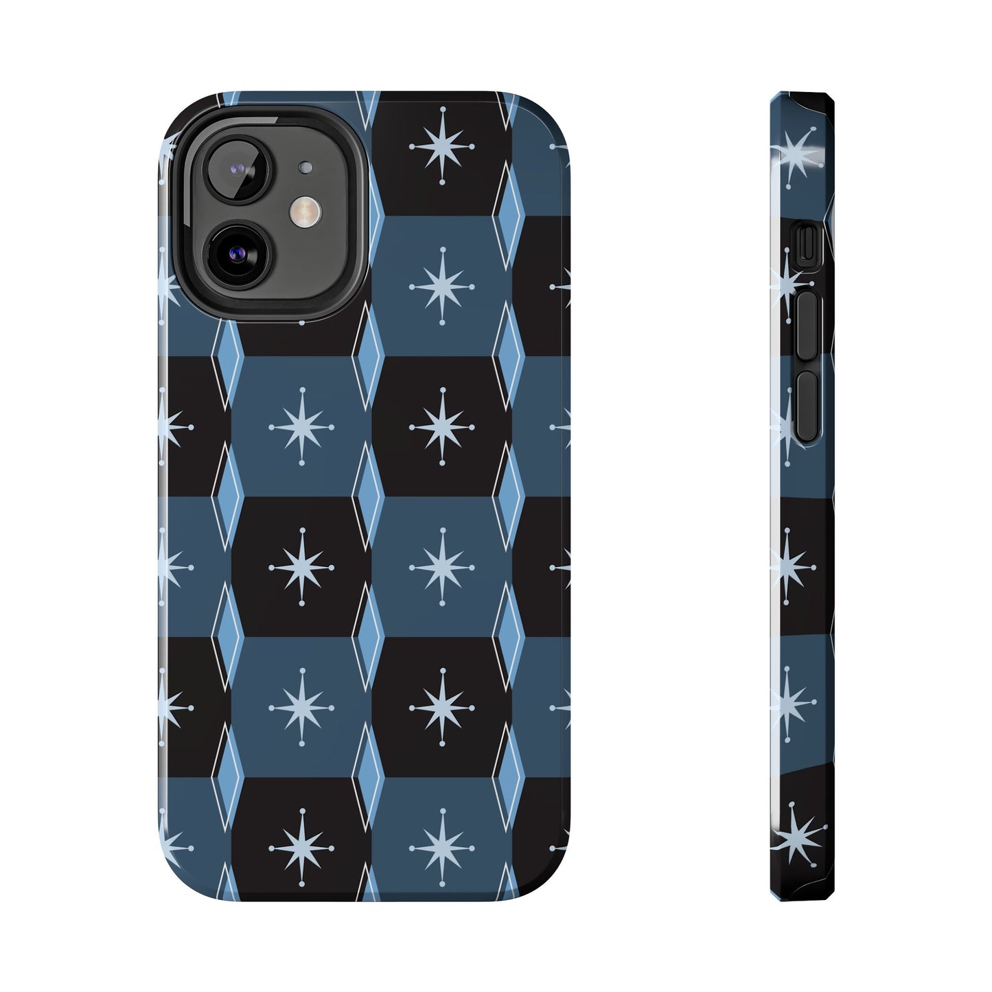 Blue and Black Diamond and Square Pattern Tough iPhone Cases