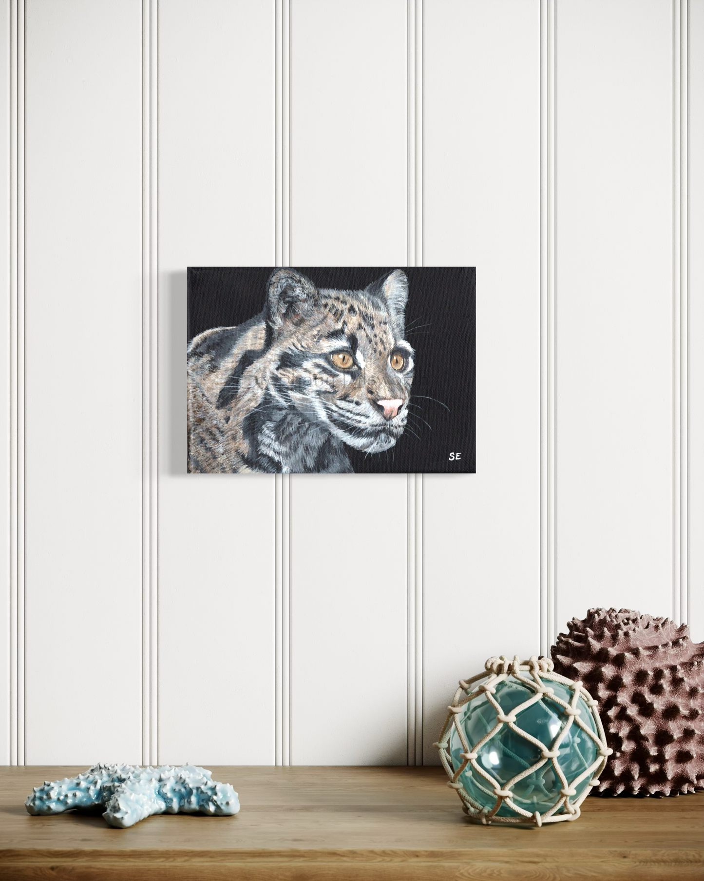 7 x 5 inch Clouded Leopard Original Acrylic Painting