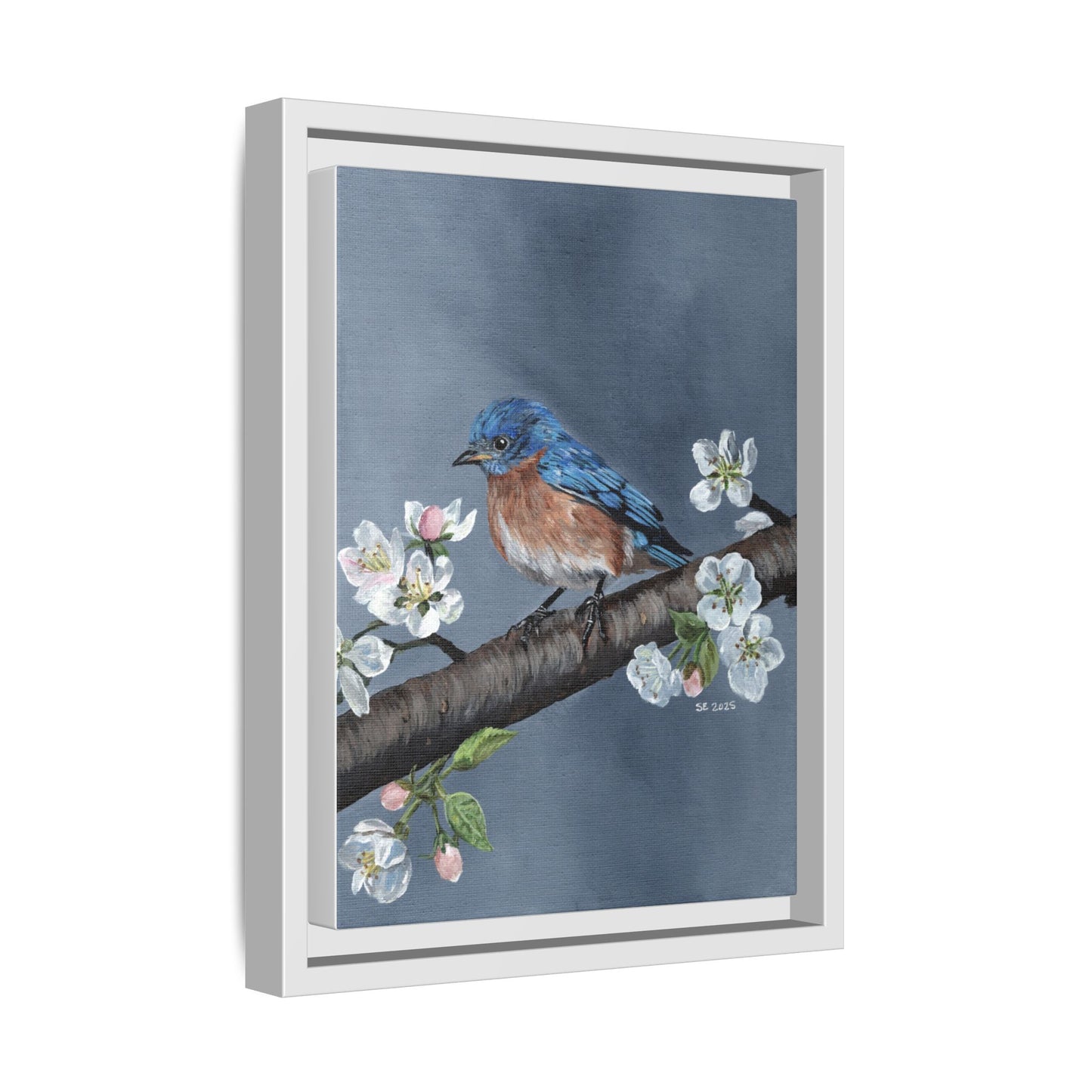 Framed Bluebird Canvas Art — Spring Blossoms Wall Print