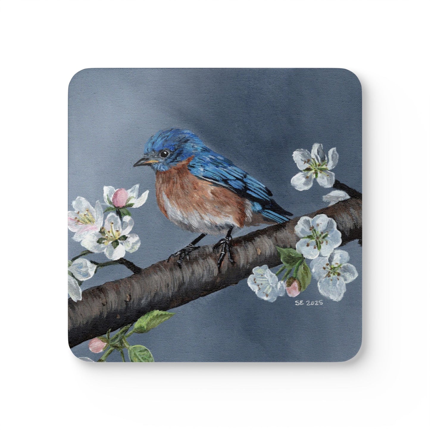 Bluebird & Blossoms Cork Coaster Set — 4-Pack Decorative Drink Coasters