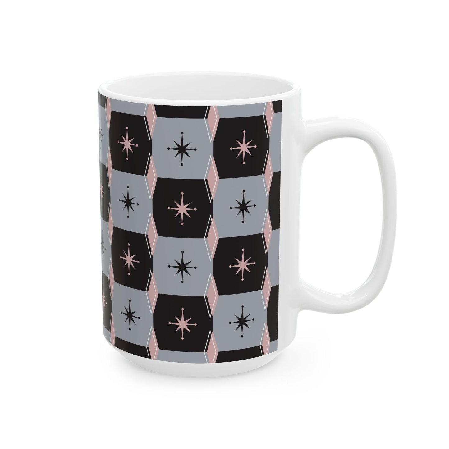 Mid-Century Starburst Ceramic Mug — Retro Geometric 11oz & 15oz