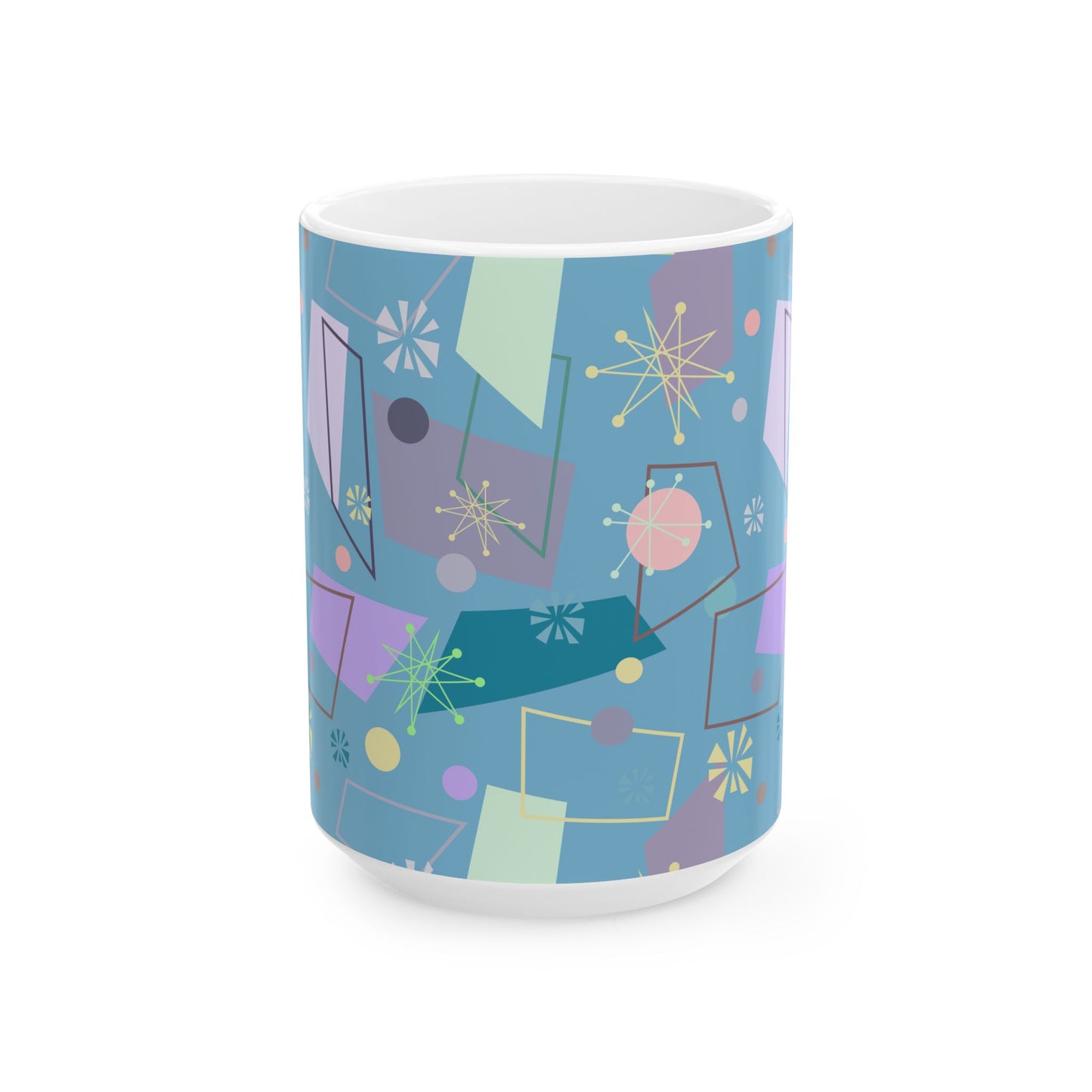 Retro Geometric Ceramic Mug — Mid-Century Modern Atomic Pattern (11oz & 15oz)