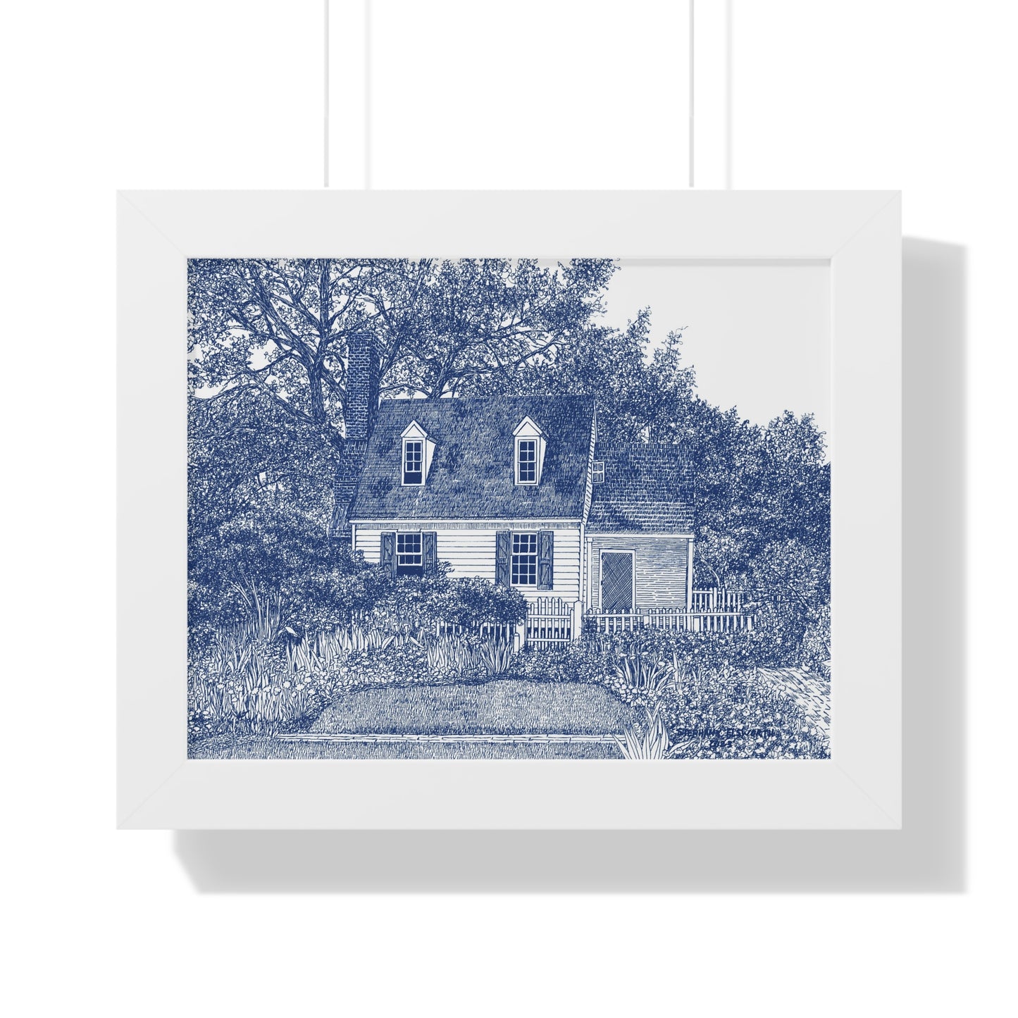 Colonial Williamsburg's Taliaferro Cole House Garden in Blue — Blue Pen-Style Home Art Print
