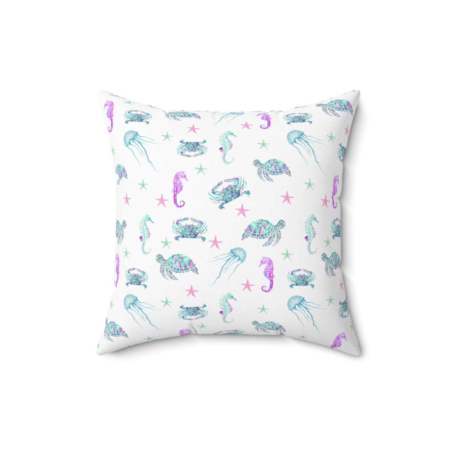 Square Pillow Ocean Life in Soft Pastel Colors