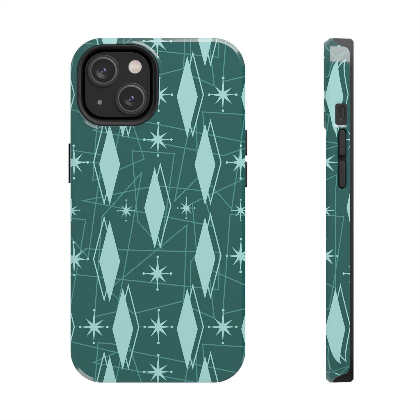 1950s Retro Star and Diamond Pattern in Green Tough iPhone Cases