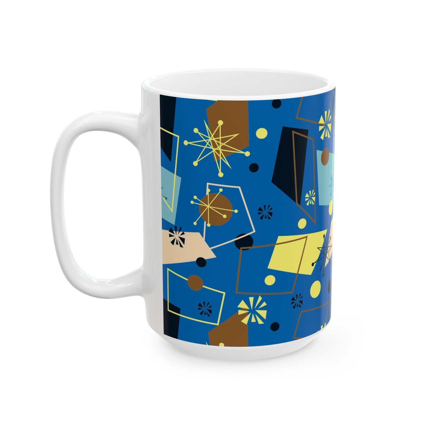 Retro Atomic Blue Ceramic Mug – Mid-Century Modern Geometric Coffee Cup (11oz/15oz)