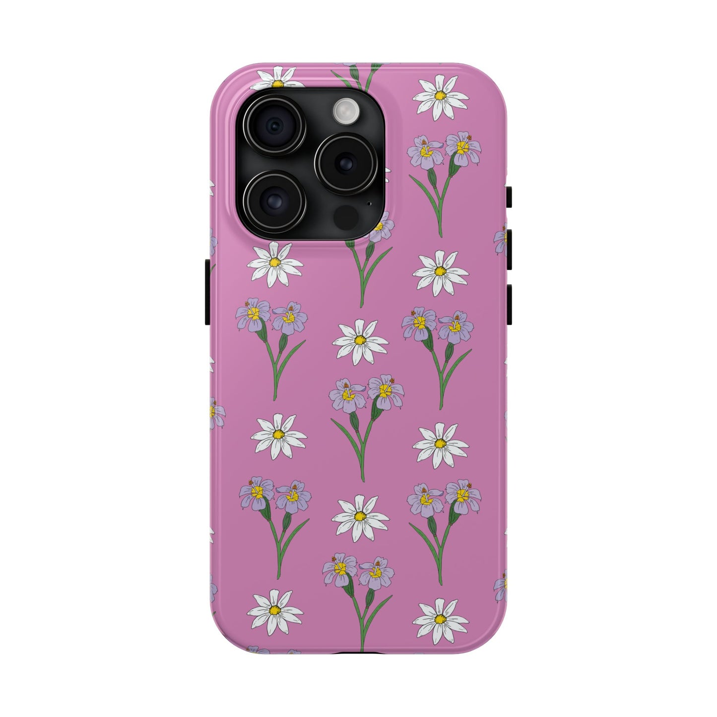 Daisy and Blue Flower Pattern on Pink Tough iPhone Cases