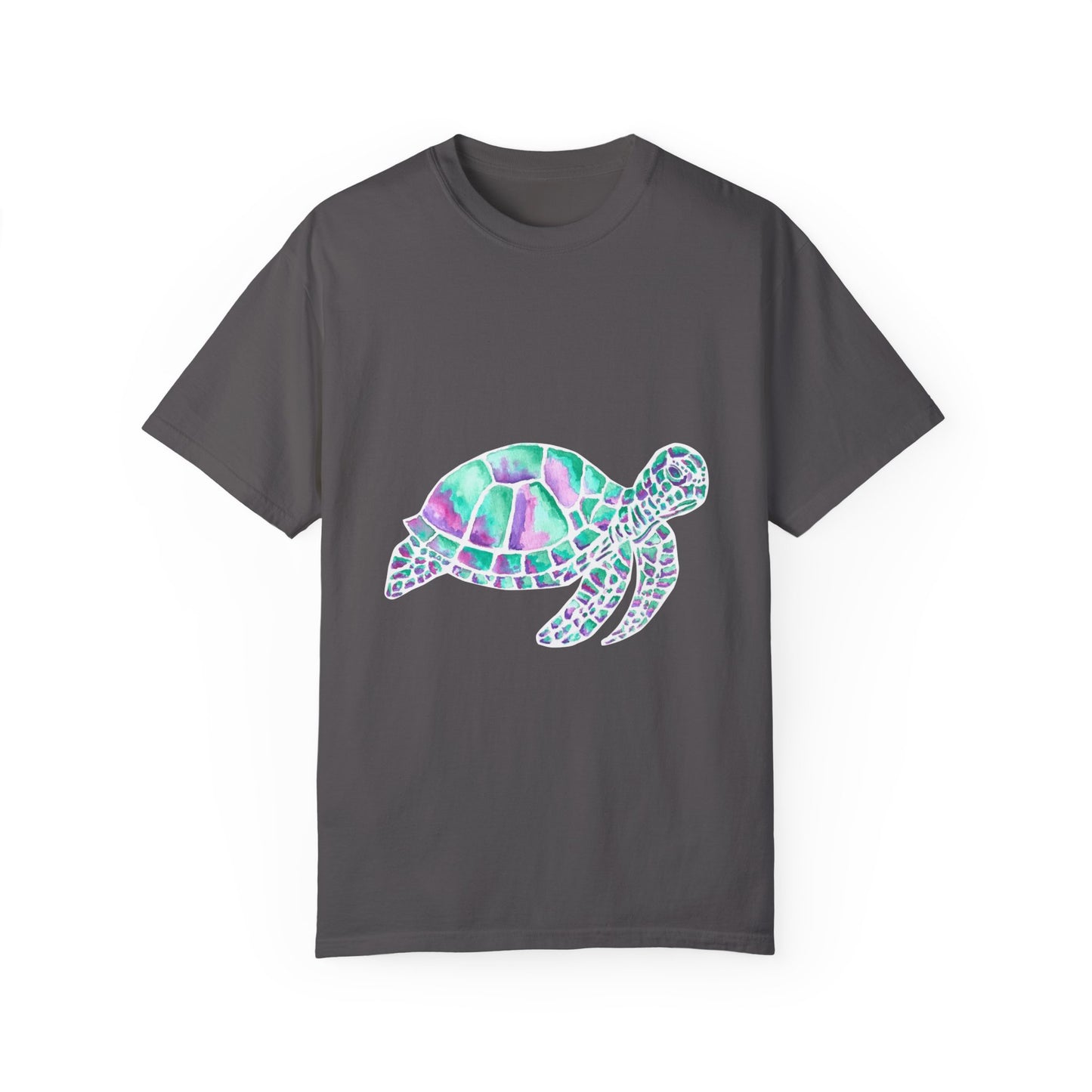 Sea Turtle in Teal and Purple Unisex Garment-Dyed T-shirt