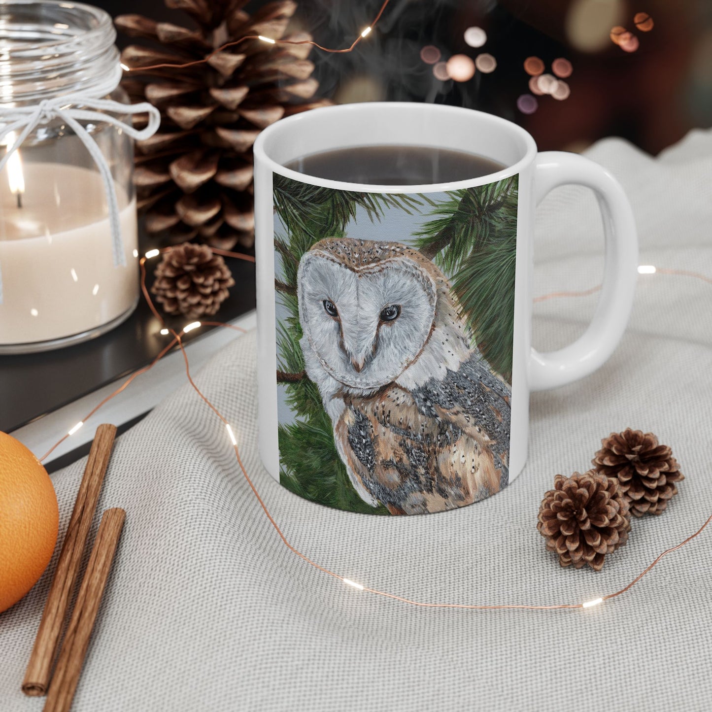 Barn Owl Ceramic Mug — Detailed Wildlife Art Coffee Cup (11oz & 15oz)