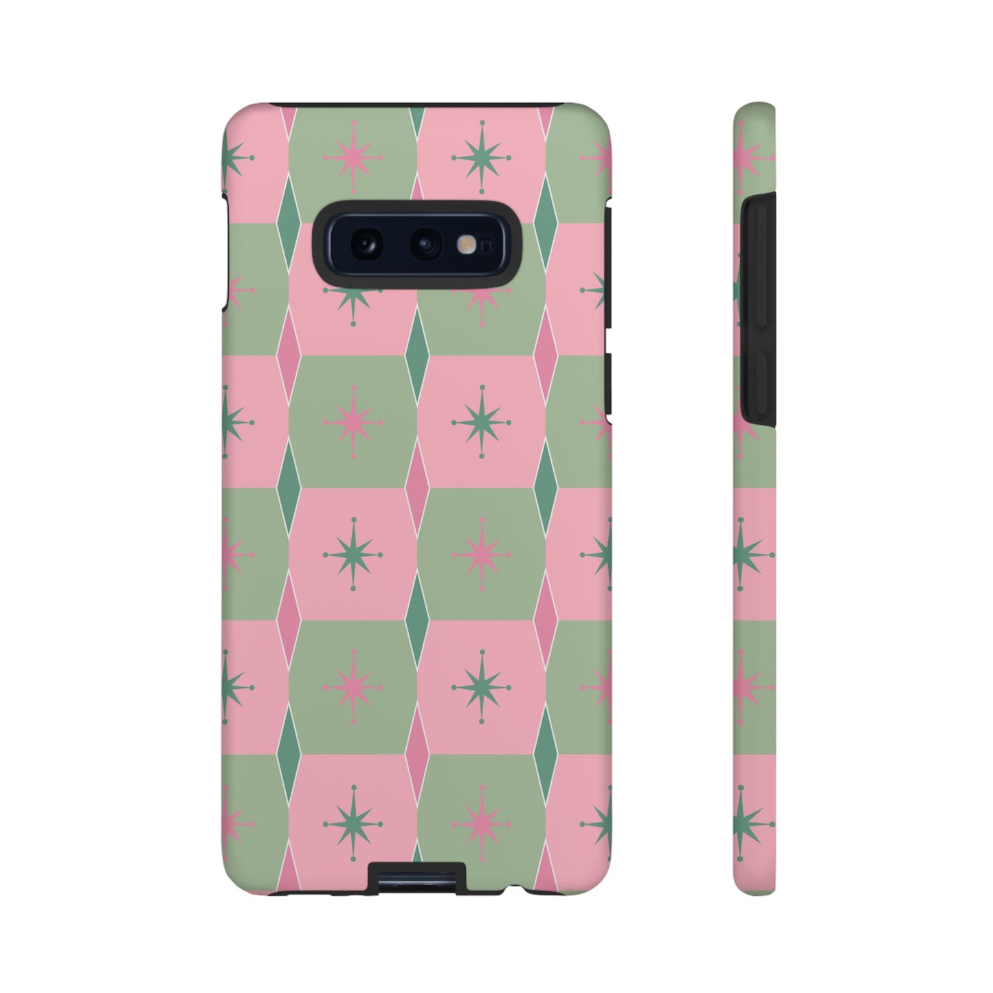 1950s Retro Square and Diamond Pattern in Pink and Green Tough Cases