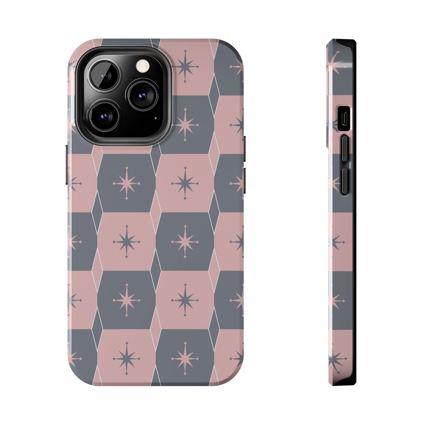 Square and Diamond Pattern in Pink and Gray Tough iPhone Cases