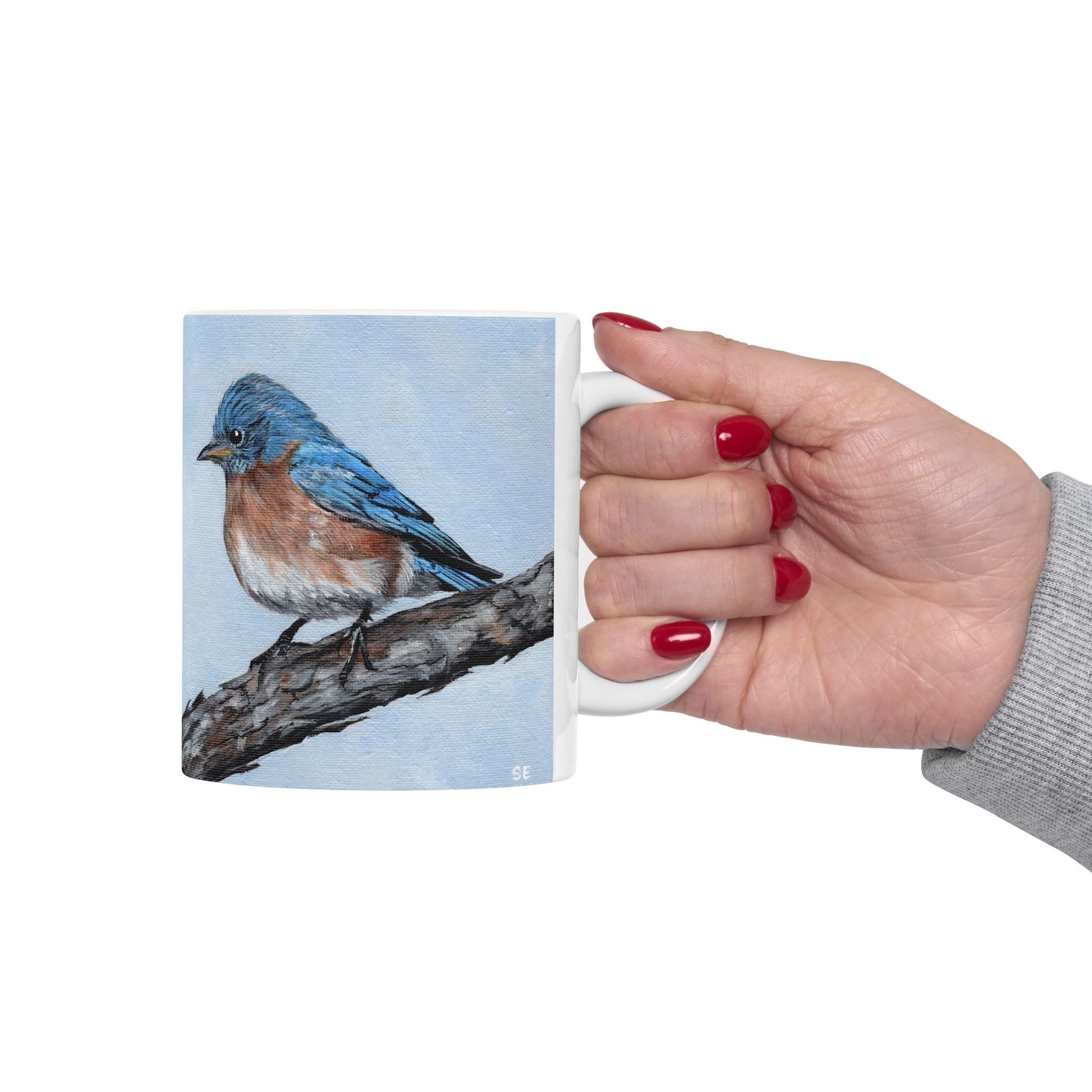 Bluebird Ceramic Mug — Hand-Painted Songbird Coffee Cup (11oz, 15oz)