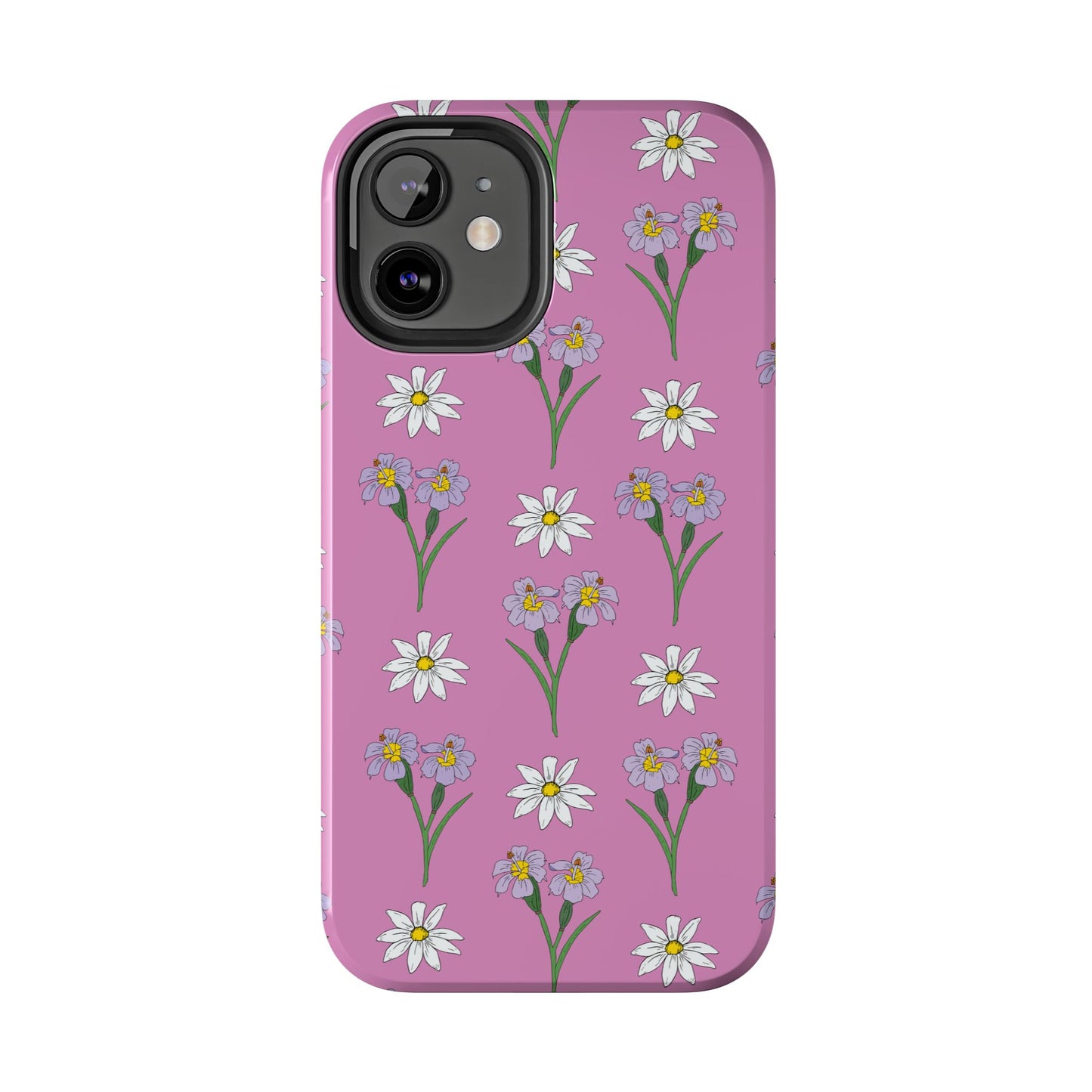 Daisy and Blue Flower Pattern on Pink Tough iPhone Cases