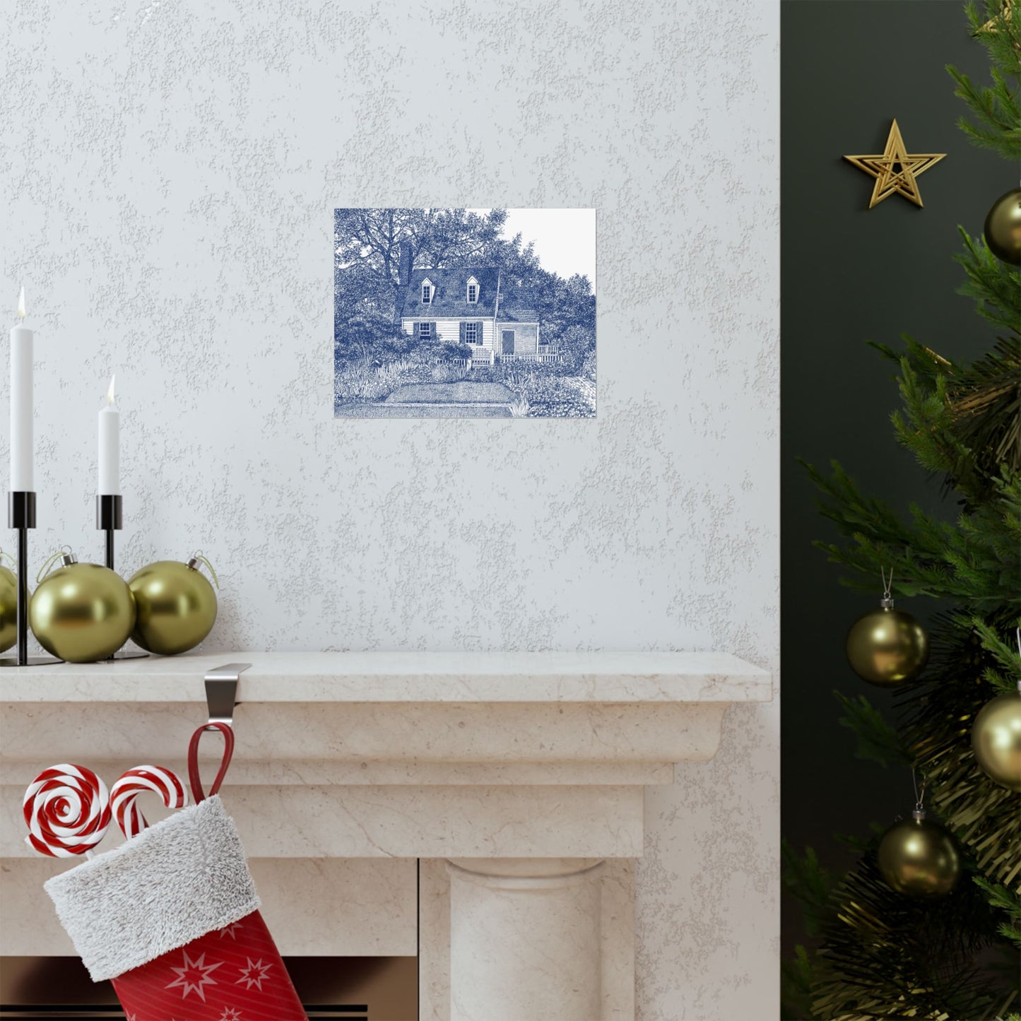 Colonial Williamsburg's Taliaferro Cole House Garden in Blue Matte Poster — Horizontal Wall Art