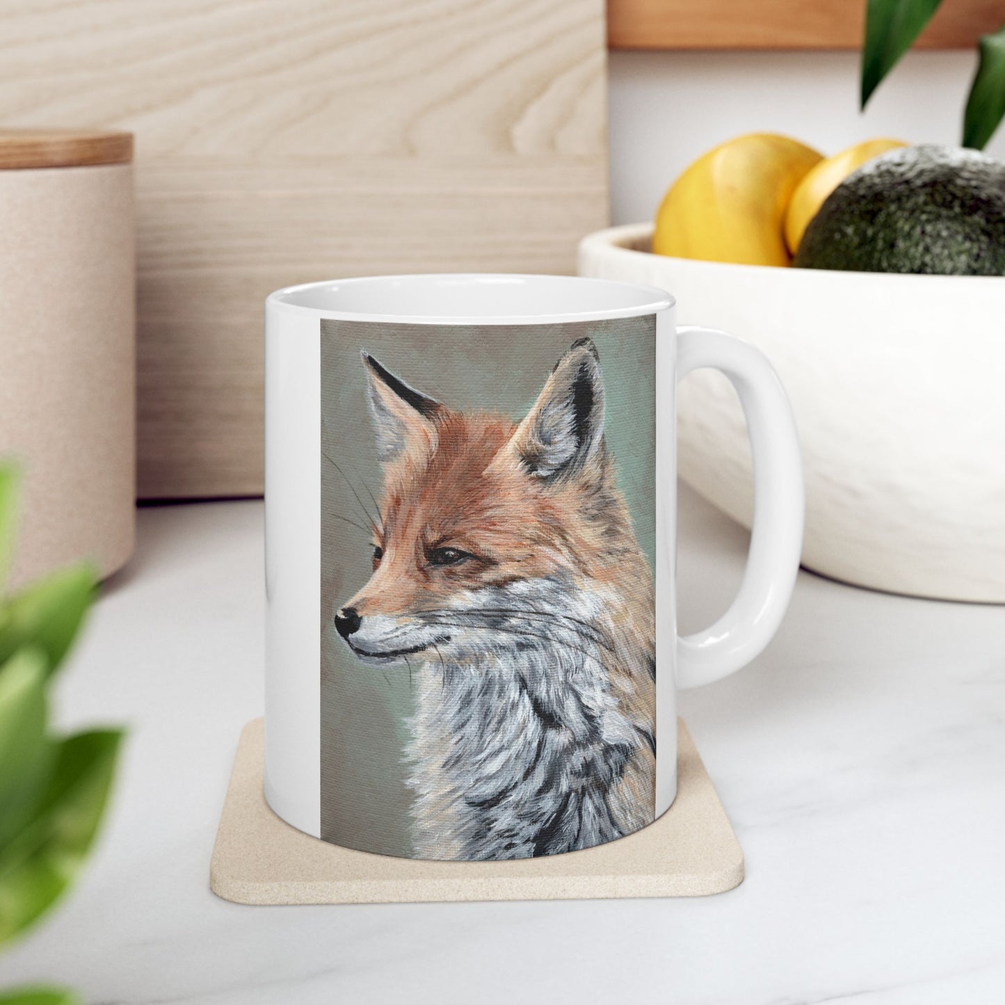 Fox Portrait Ceramic Mug — Rustic Wildlife Coffee Cup (11oz & 15oz)