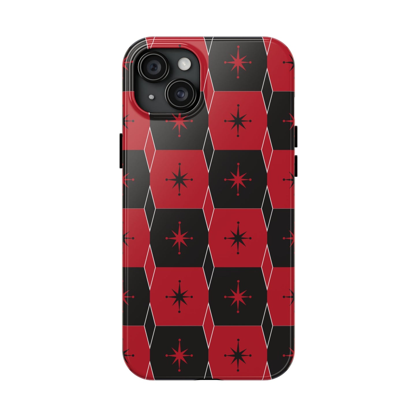 Square and Diamond Pattern in Red and Black Tough iPhone Case