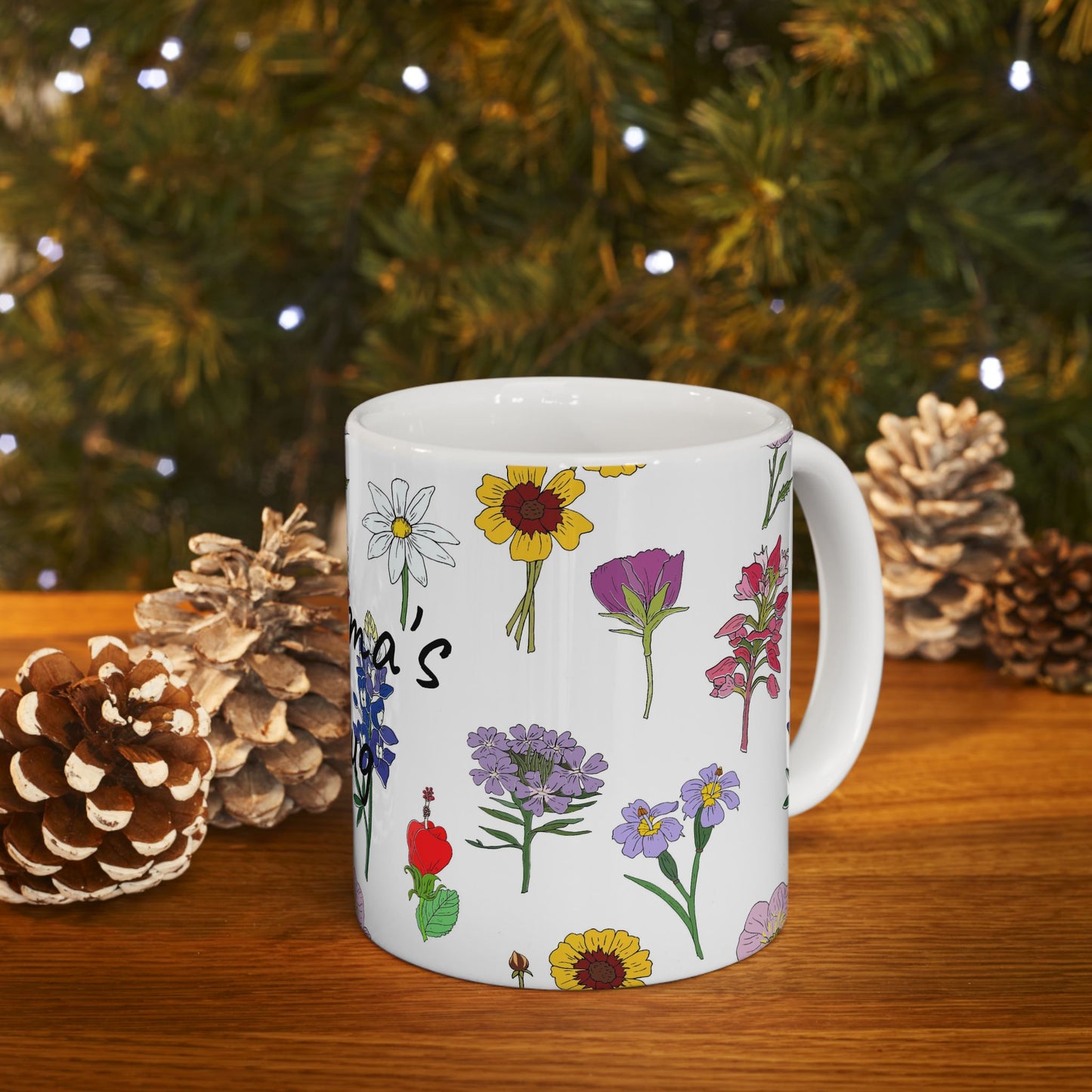 Personalized Texas Wildflower Mug - Floral Ceramic Coffee Tea Cup (11oz & 15oz)