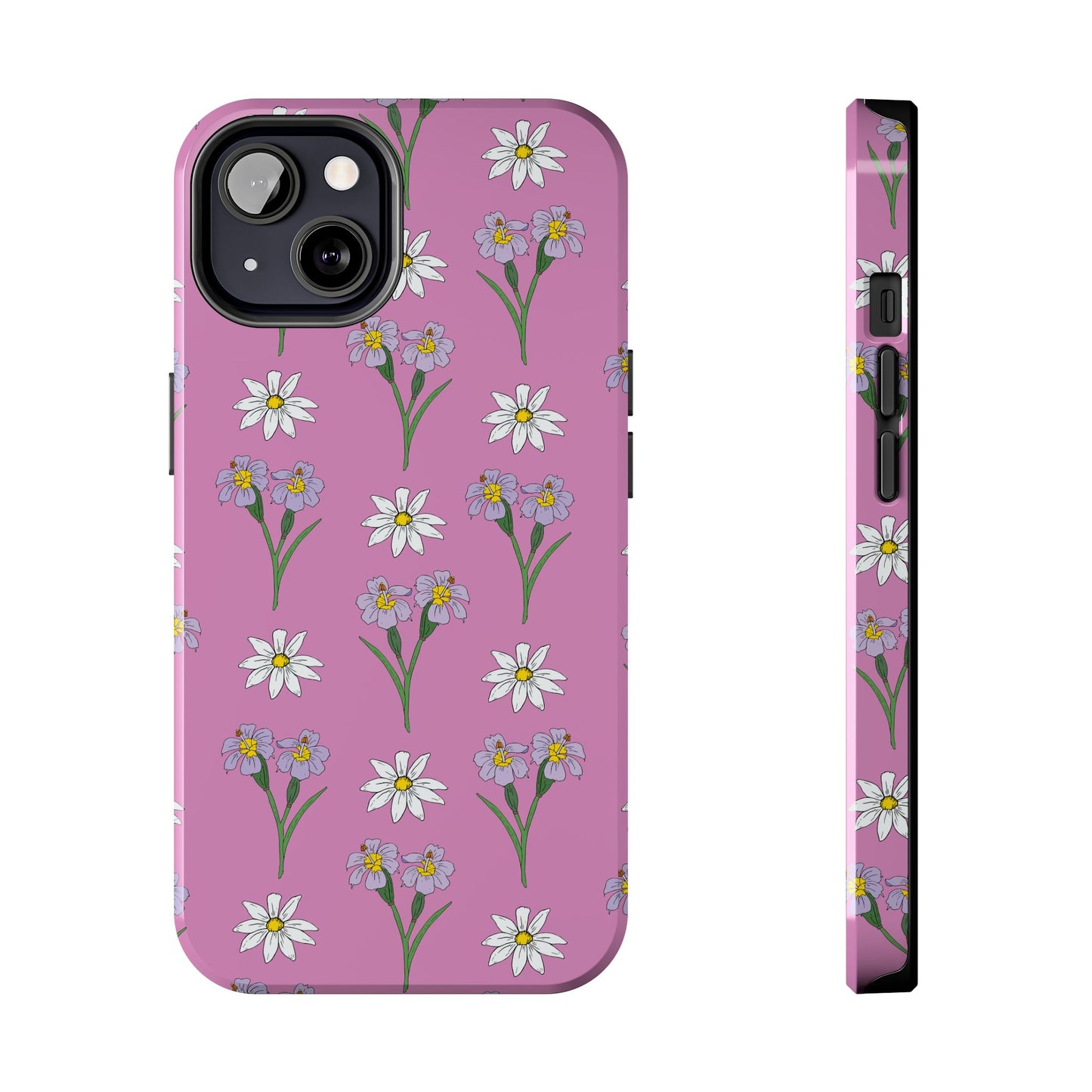 Daisy and Blue Flower Pattern on Pink Tough iPhone Cases