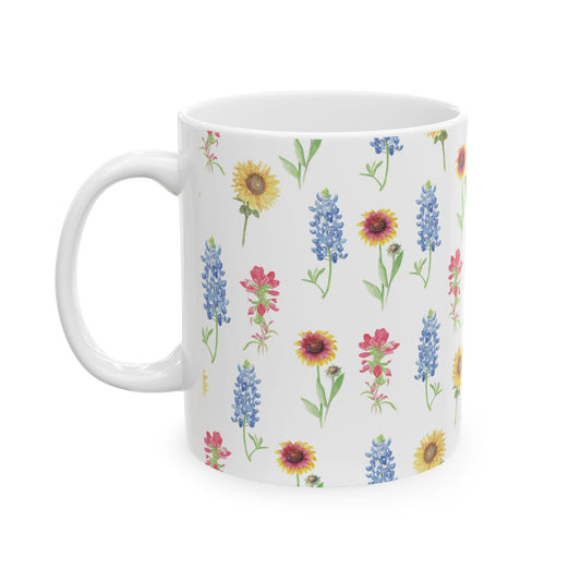 Texas Wildflower Mug — Sunflower & Bluebonnet Ceramic Coffee Cup (11oz, 15oz)