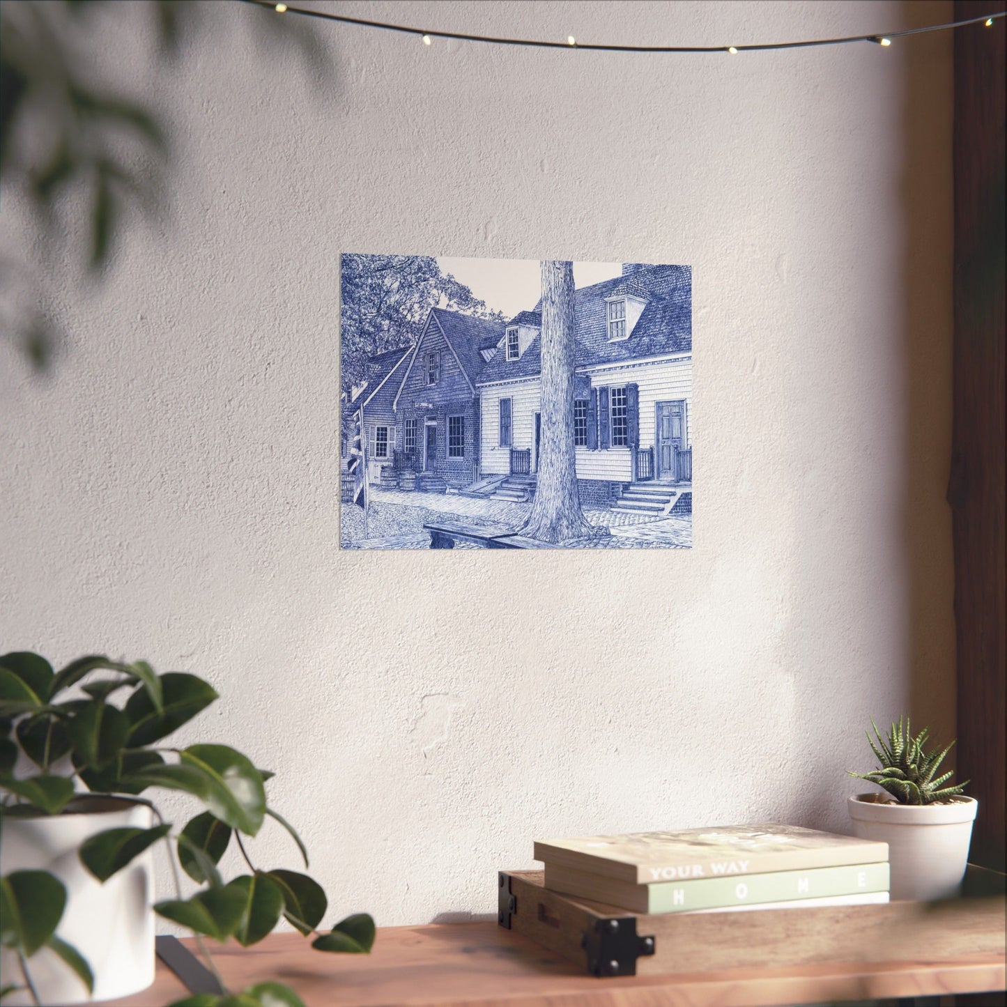 Colonial Williamsburg's Millinery Row Poster in Blue — Matte Horizontal Wall Art