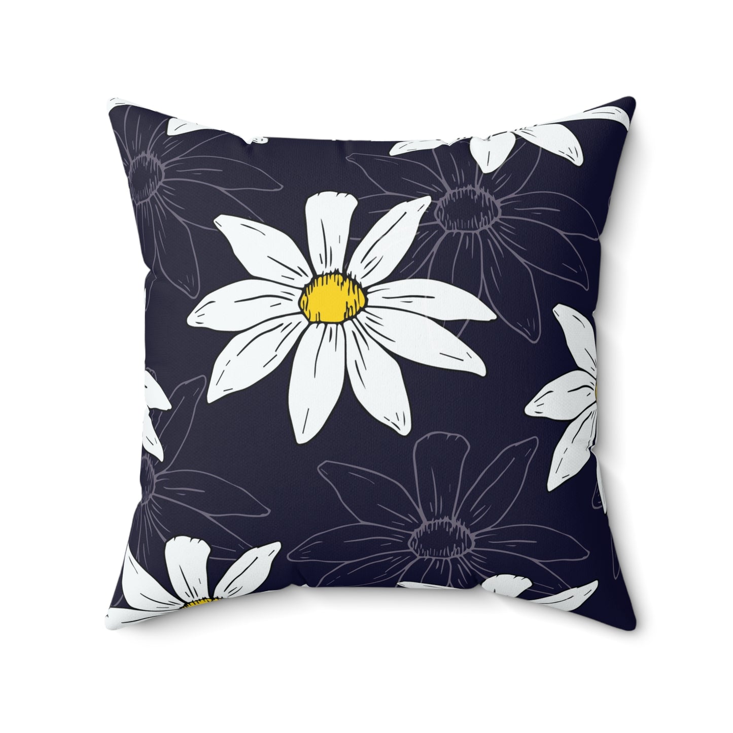 Daisy Pattern on Dark Blue Square Pillow