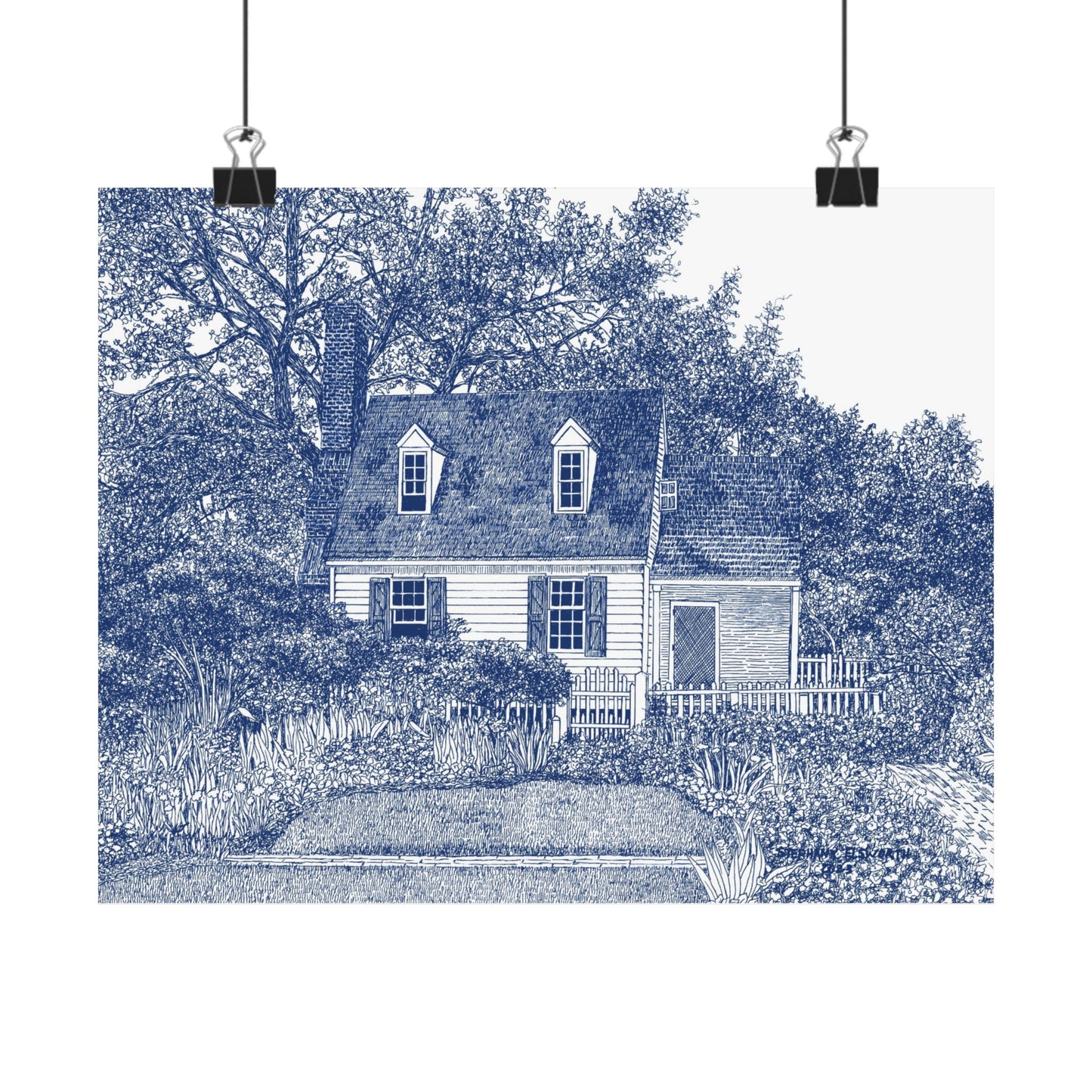 Colonial Williamsburg's Taliaferro Cole House Garden in Blue Matte Poster — Horizontal Wall Art