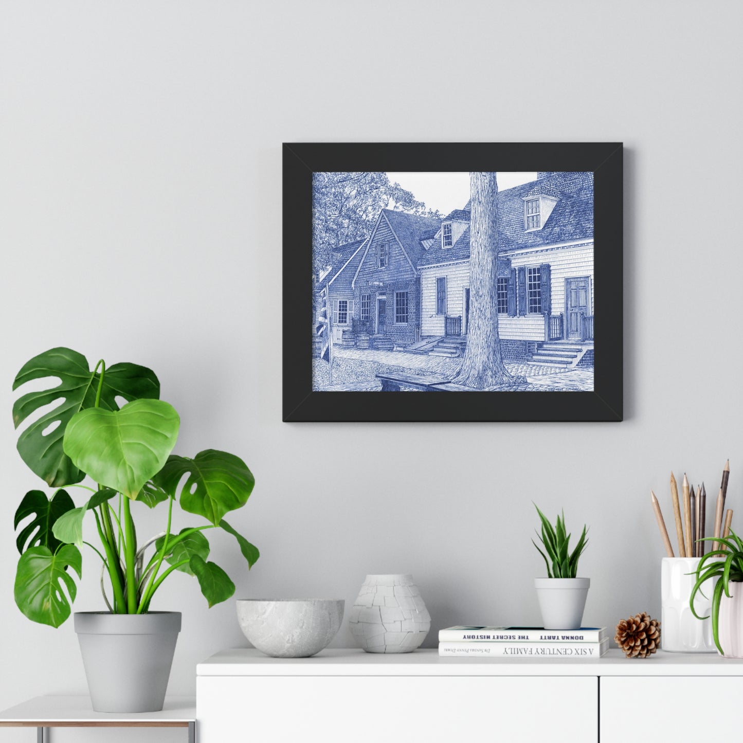 Colonial Williamsburg's Millinery Row in Blue - Framed Poster