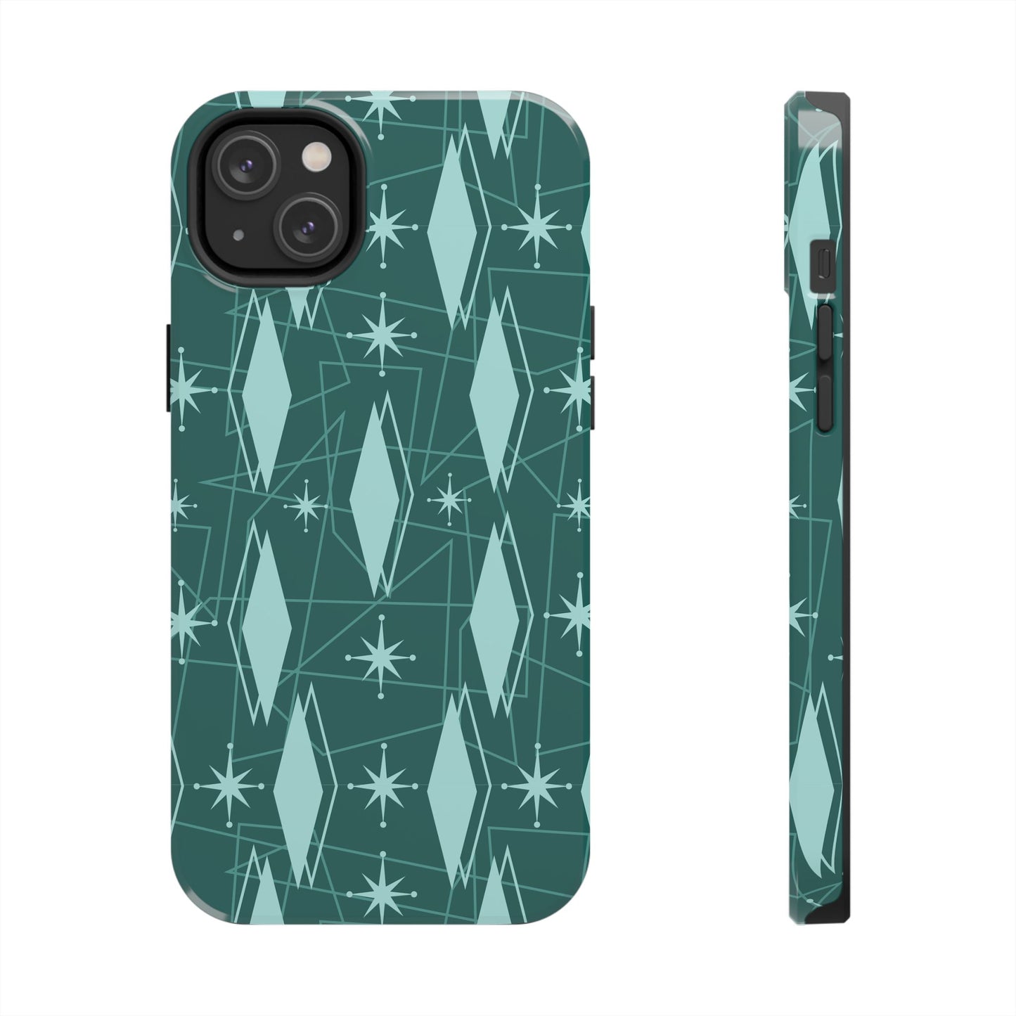 1950s Retro Star and Diamond Pattern in Green Tough iPhone Cases