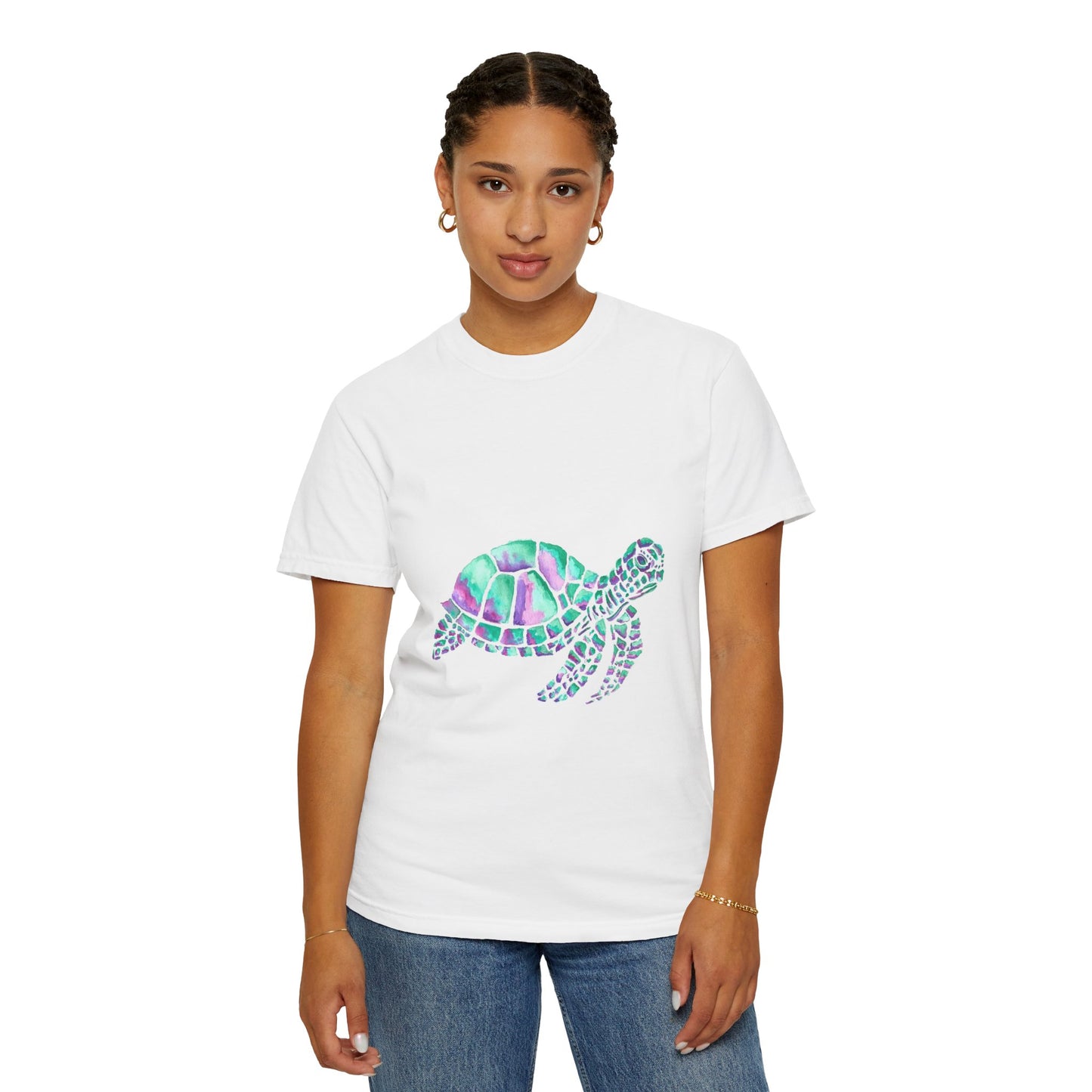 Sea Turtle in Teal and Purple Unisex Garment-Dyed T-shirt