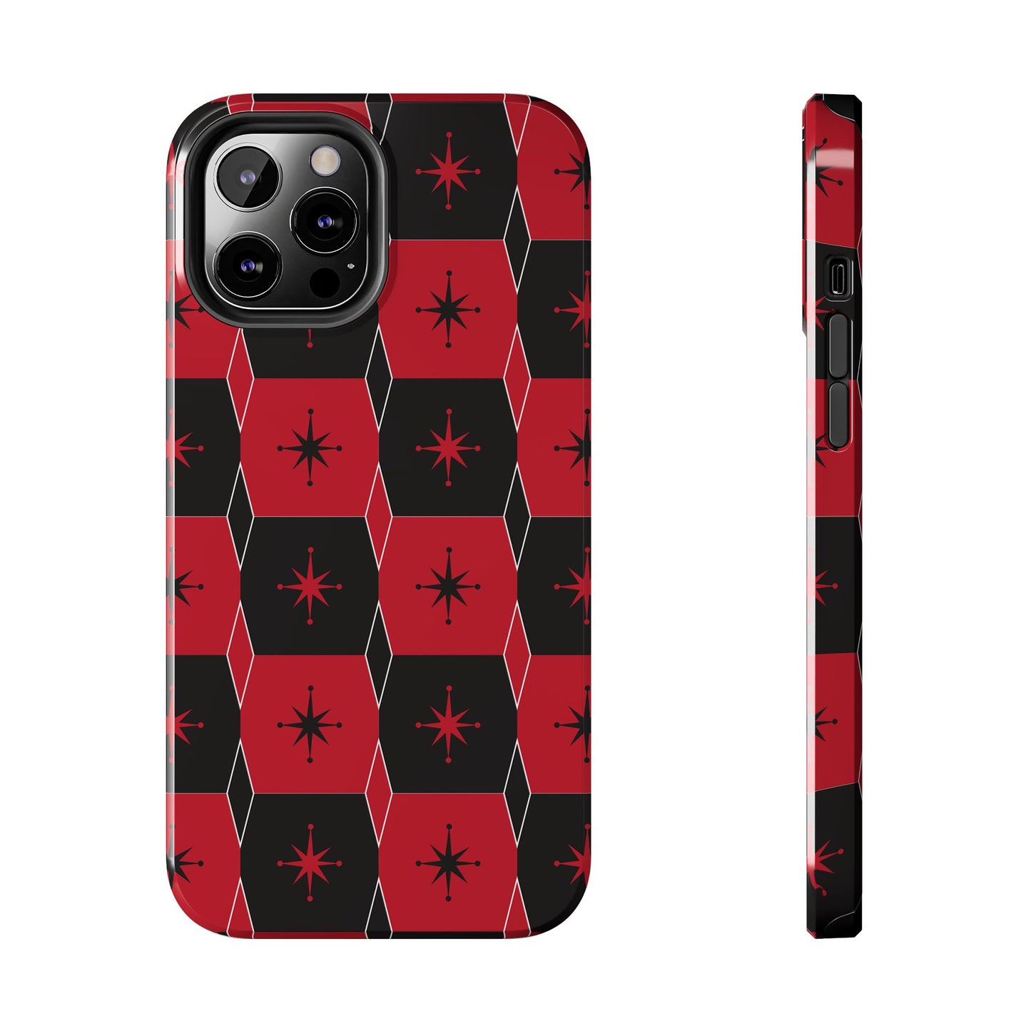 Square and Diamond Pattern in Red and Black Tough iPhone Case