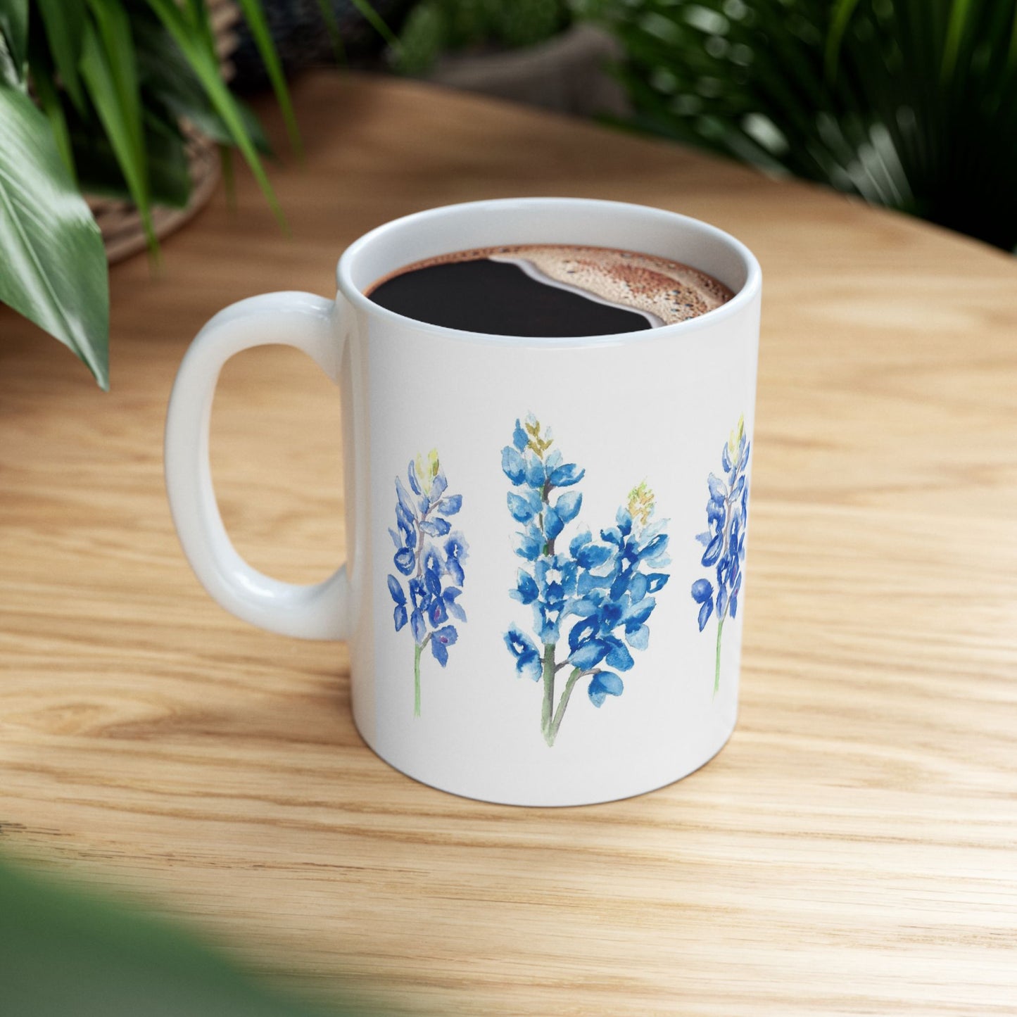 Bluebonnet Floral Ceramic Mug — Watercolor Texas Wildflower Coffee Cup (11oz & 15oz)