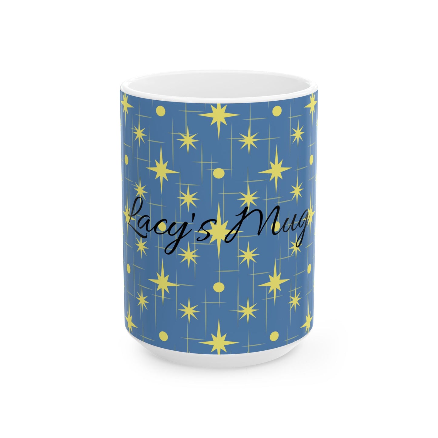 Retro Star Pattern Ceramic Mug — Blue & Yellow 11oz/15oz