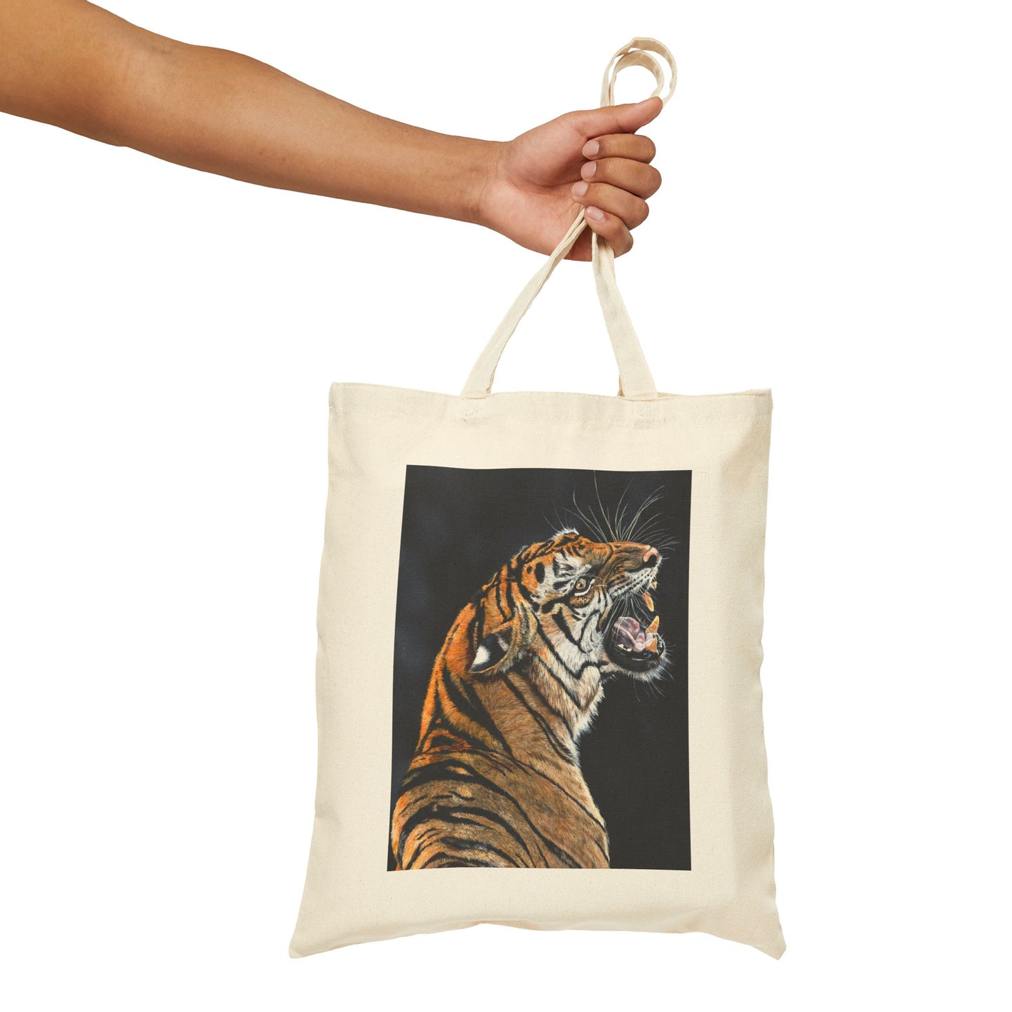 Roaring Tiger Canvas Tote Bag — Eco-Friendly Animal Art Shopper