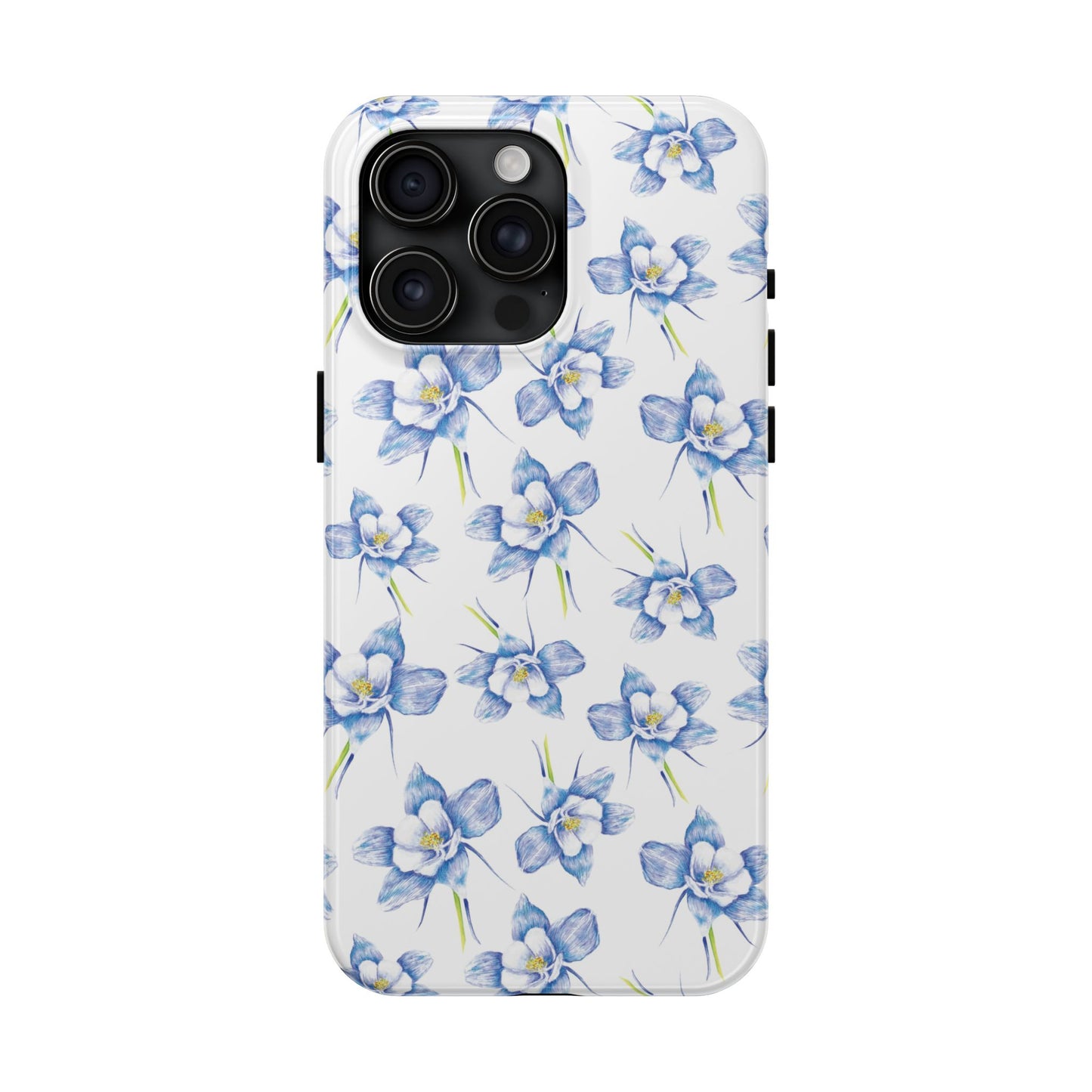 Blue Columbine Watercolor Flower Pattern Tough iPhone Cases