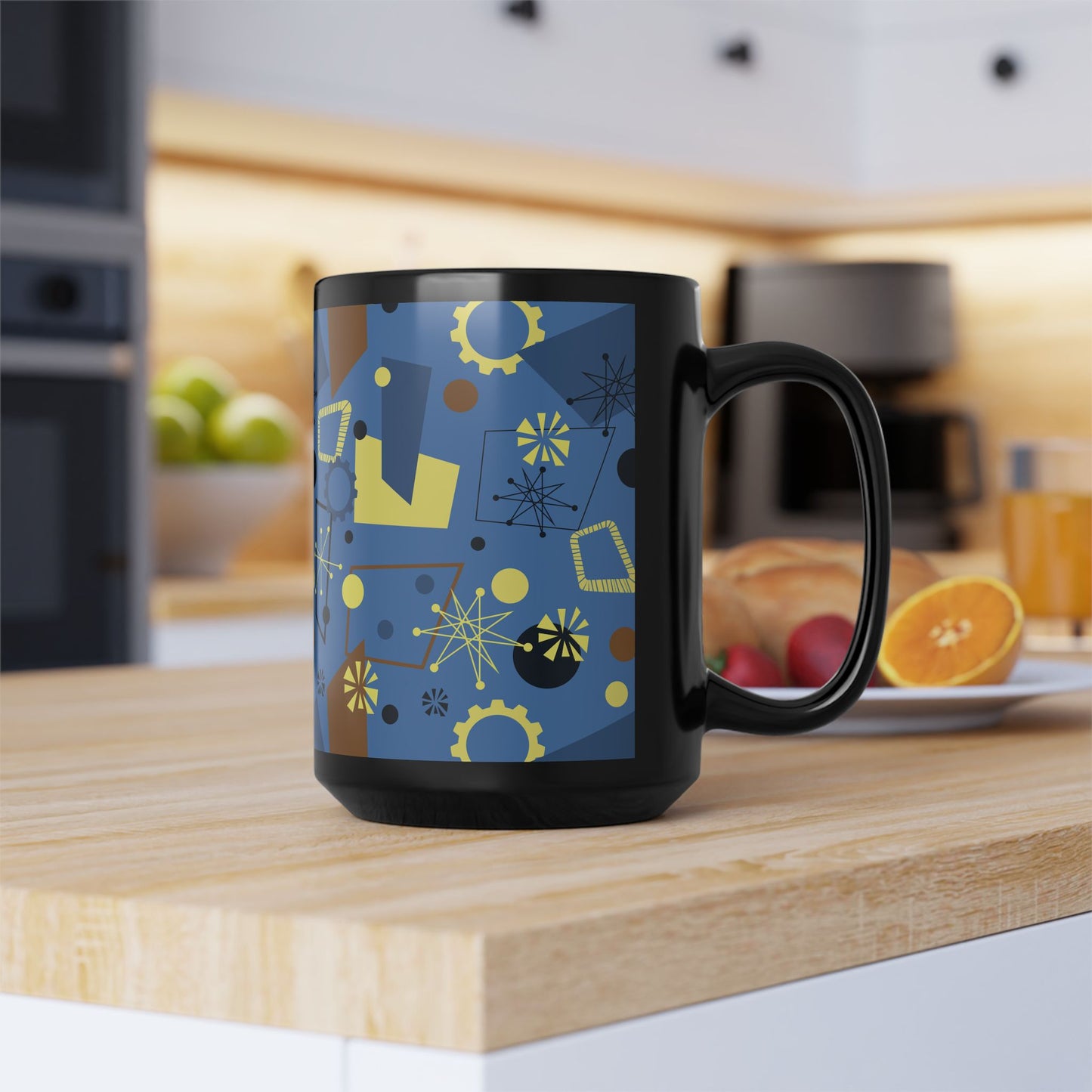 Mid-Century Modern Abstract Pattern Mug — Retro Geometric Coffee Cup (11oz/15oz)